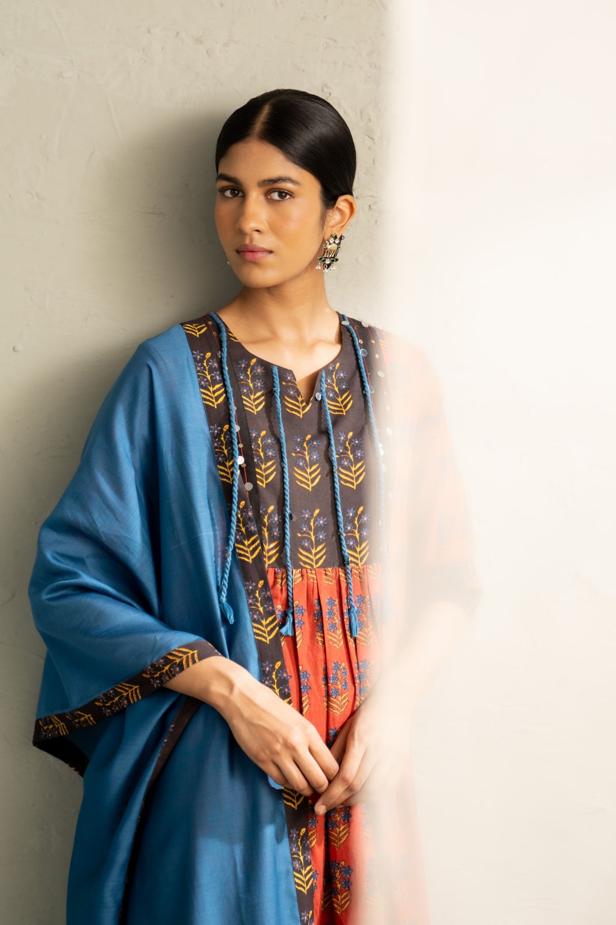 Red Hand Block Kurta Set
