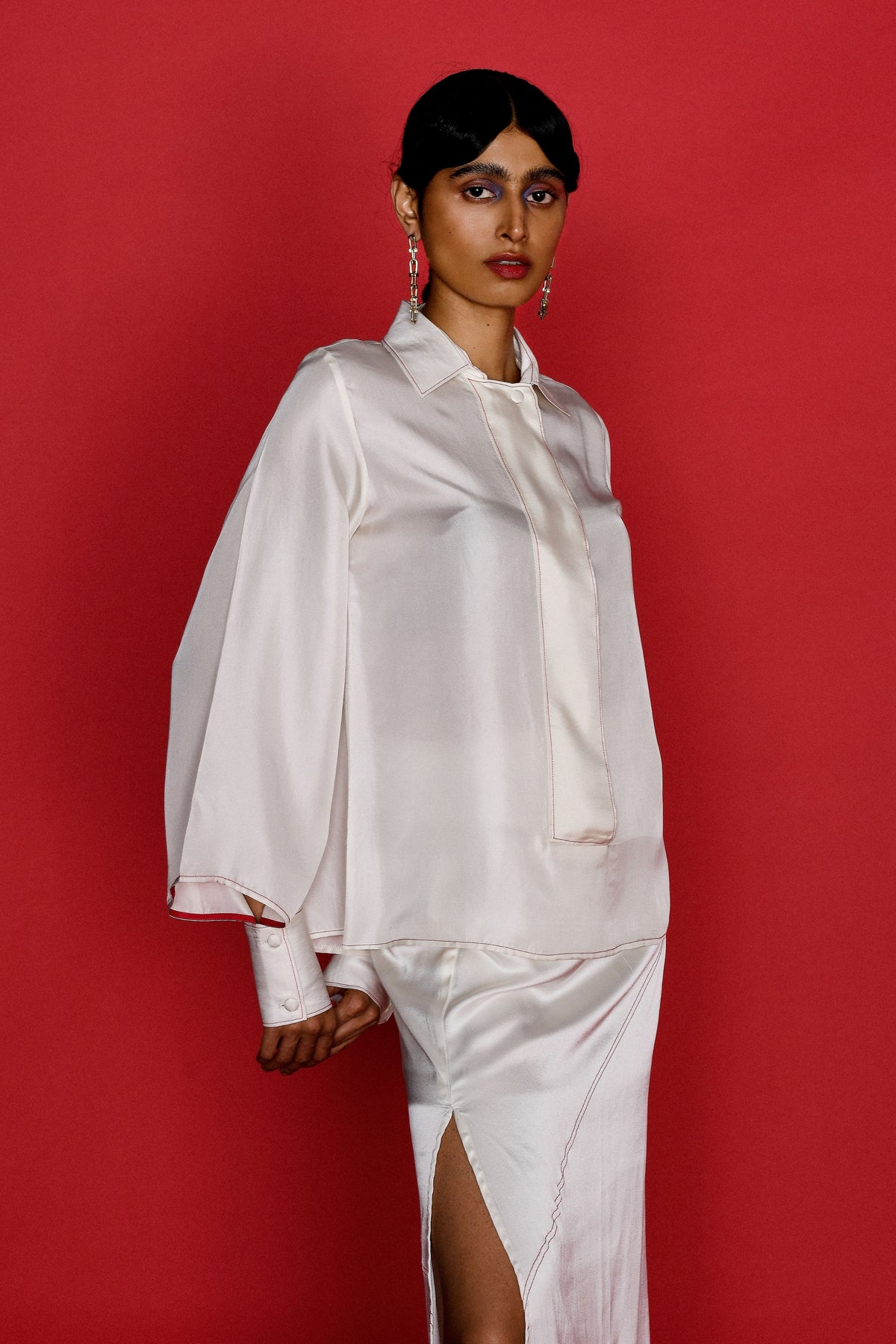 Ivory Silk Shirt and Skirt Set