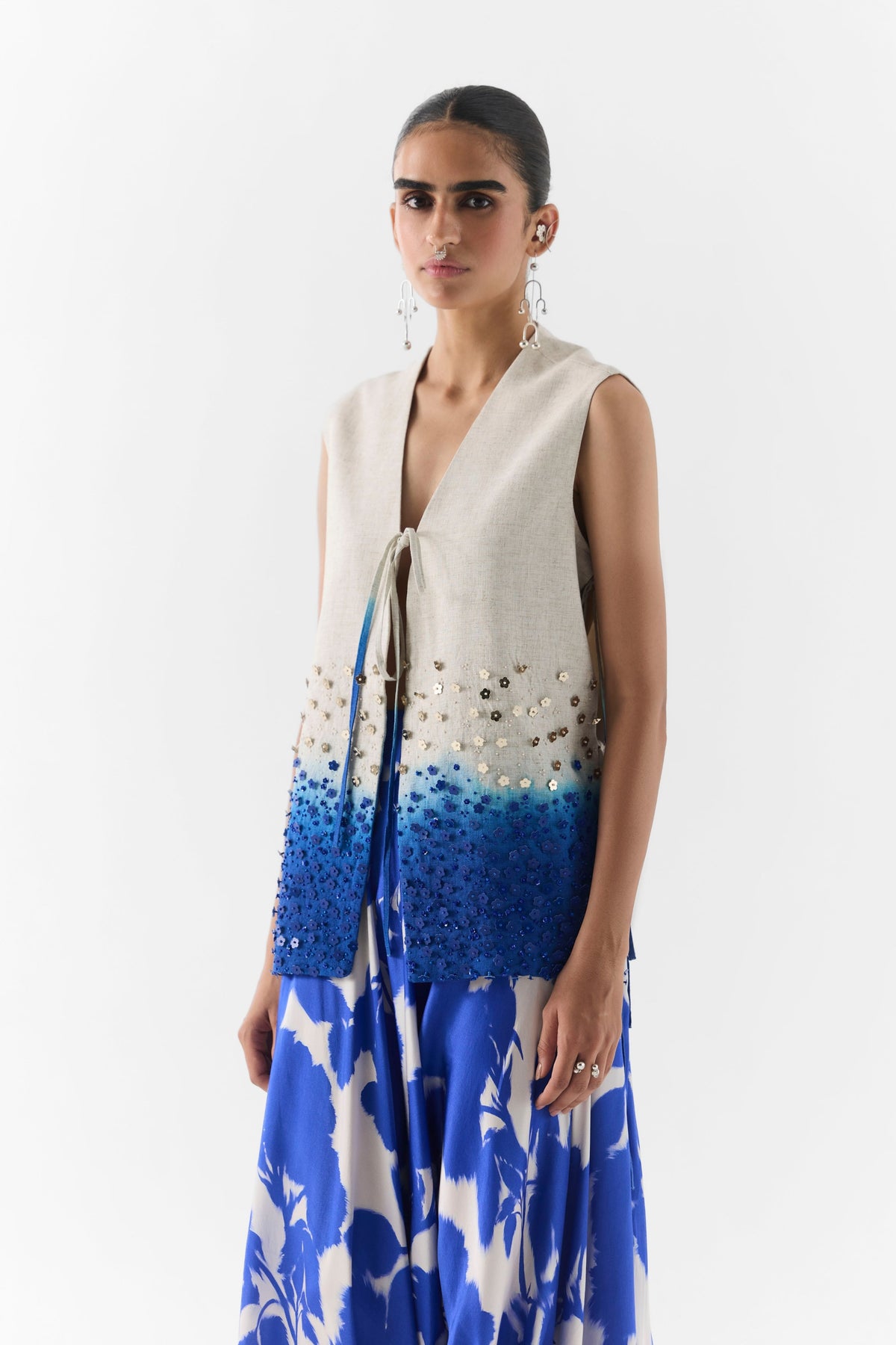 Blue Ink Vest And Skirt Set