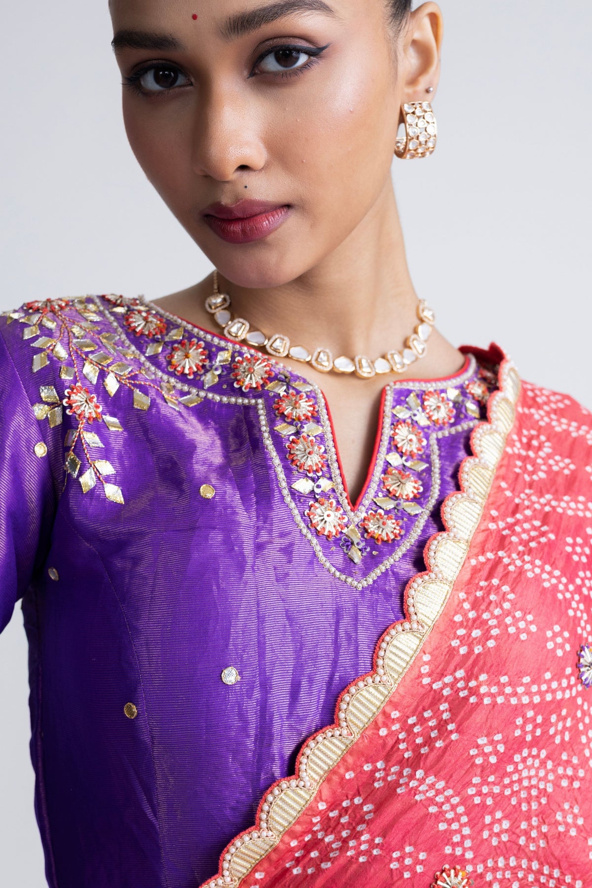 Purple Peach Crushed Lehenga