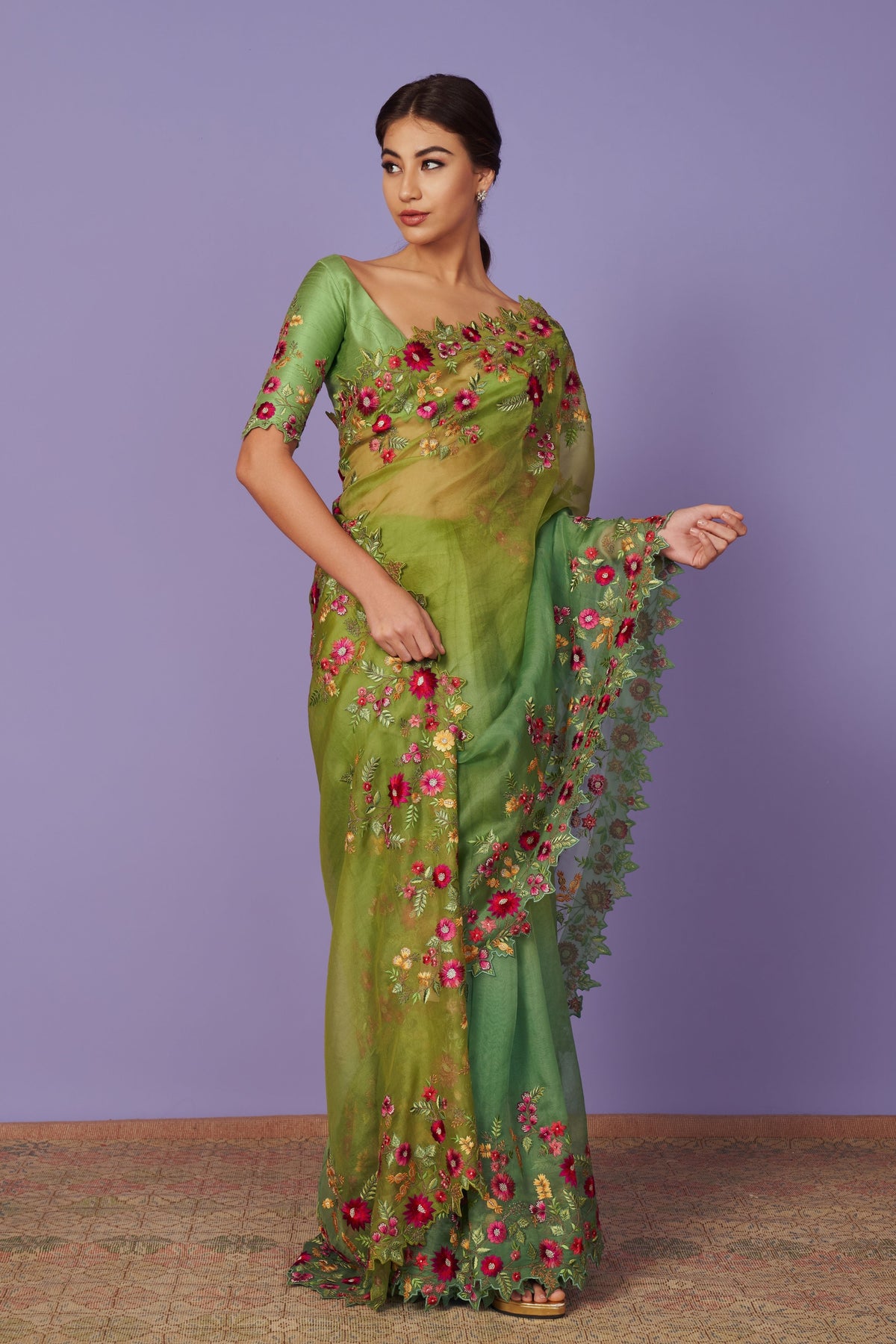 Multi Thread Green Saree Set