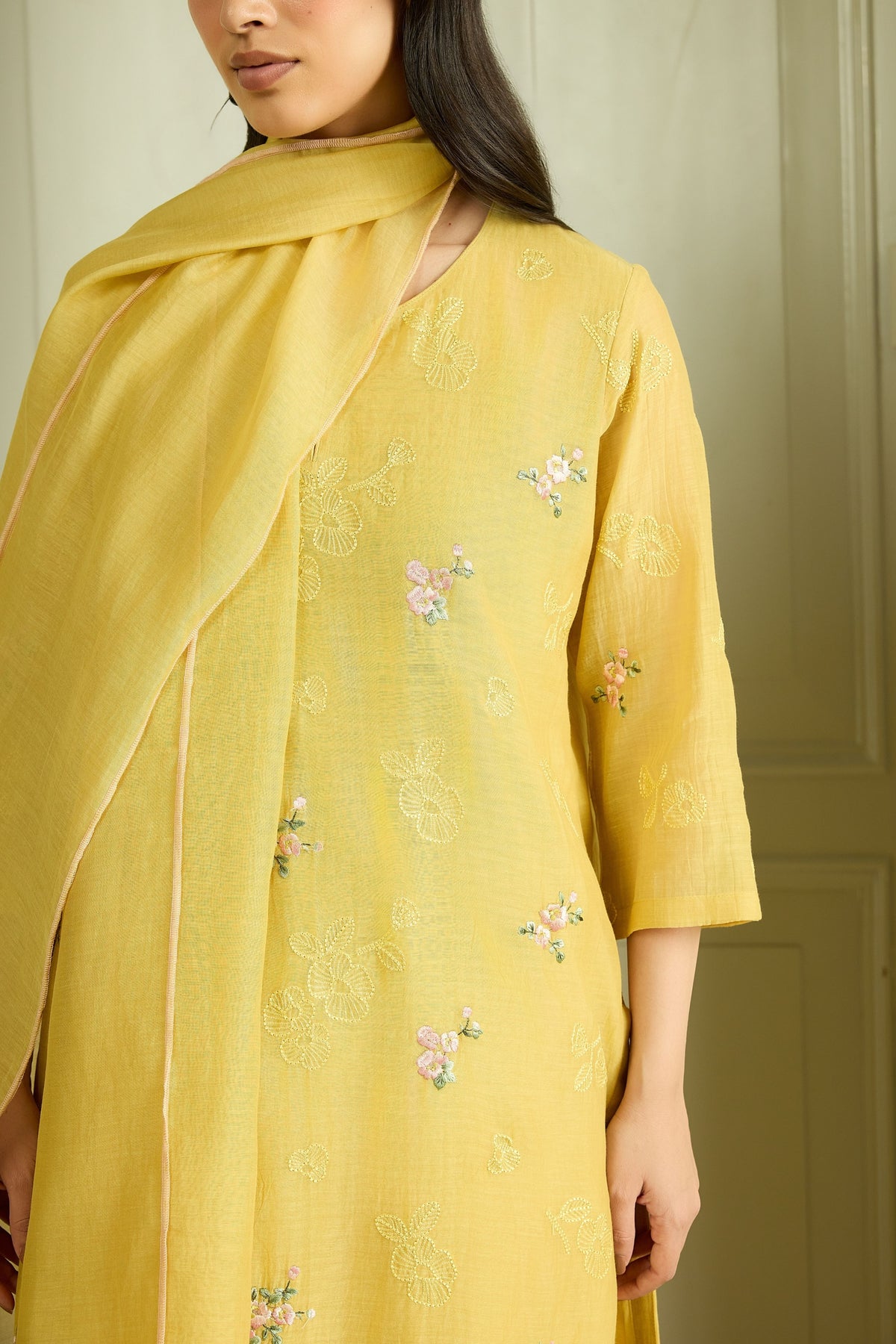 Lemon Thread Embroidered Kurta Set