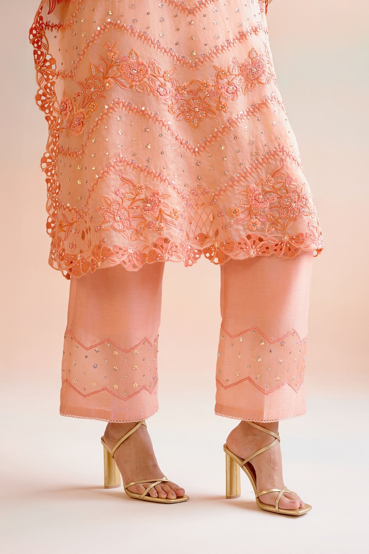 Apricot Chevron Detail Pants