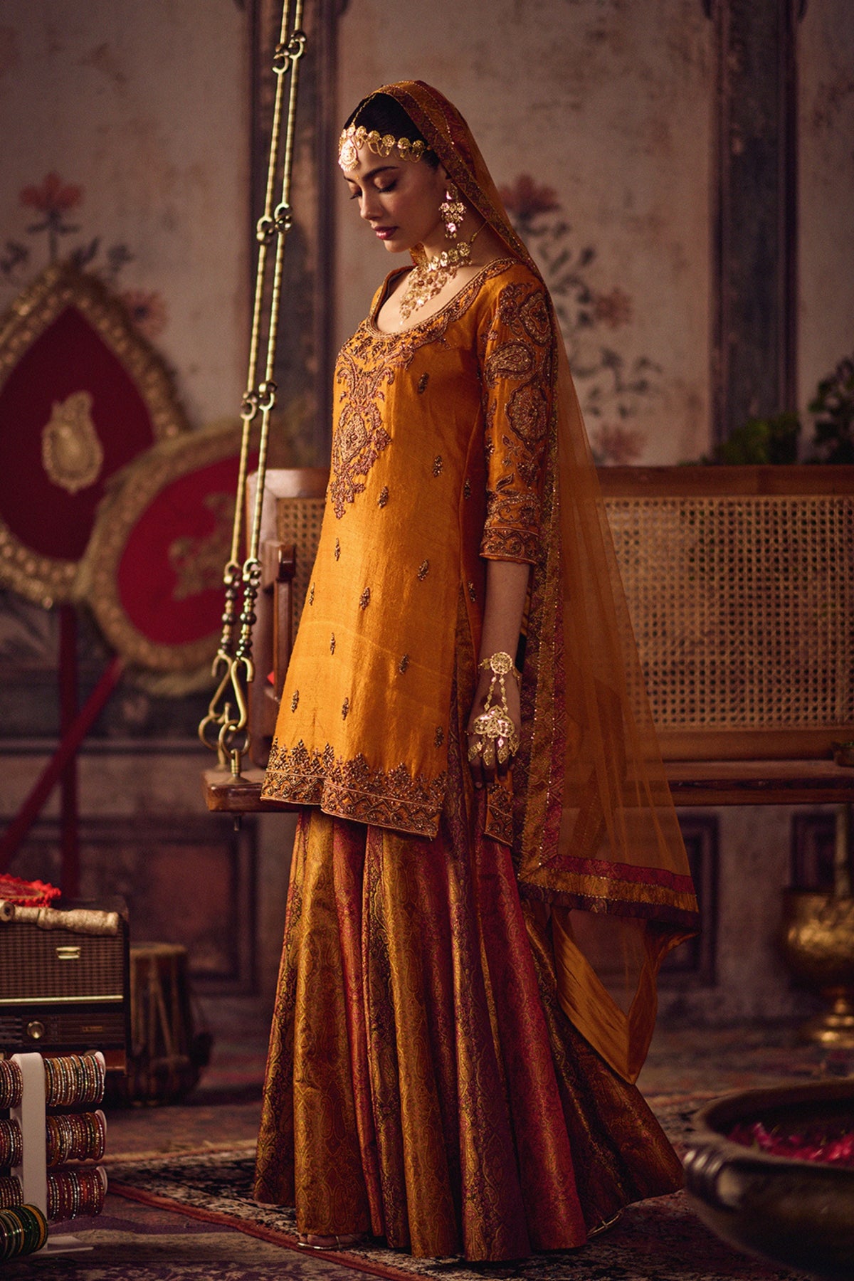 Zardozi Kesari Kurta Sharara Set