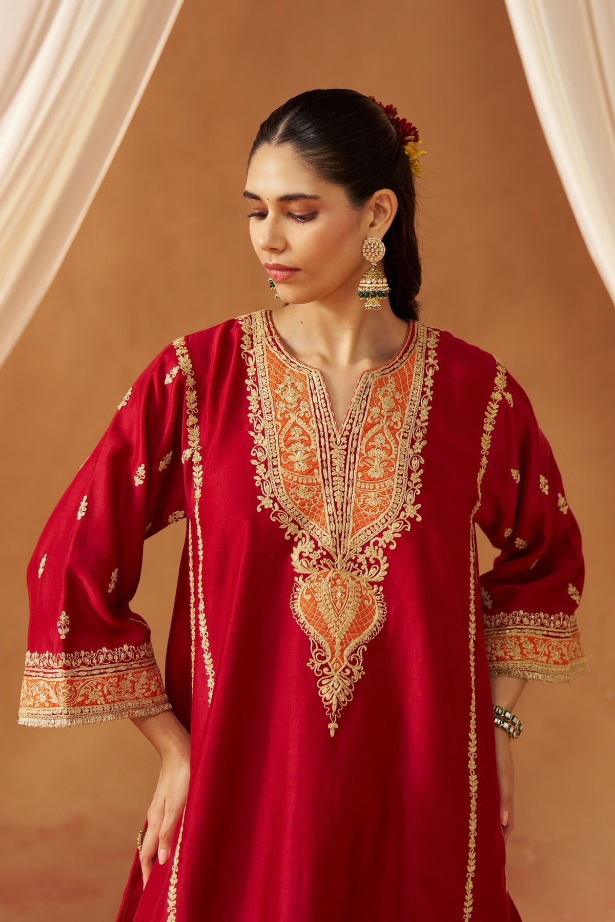 Mahgul Deep Red Kalidar Chahunga Set