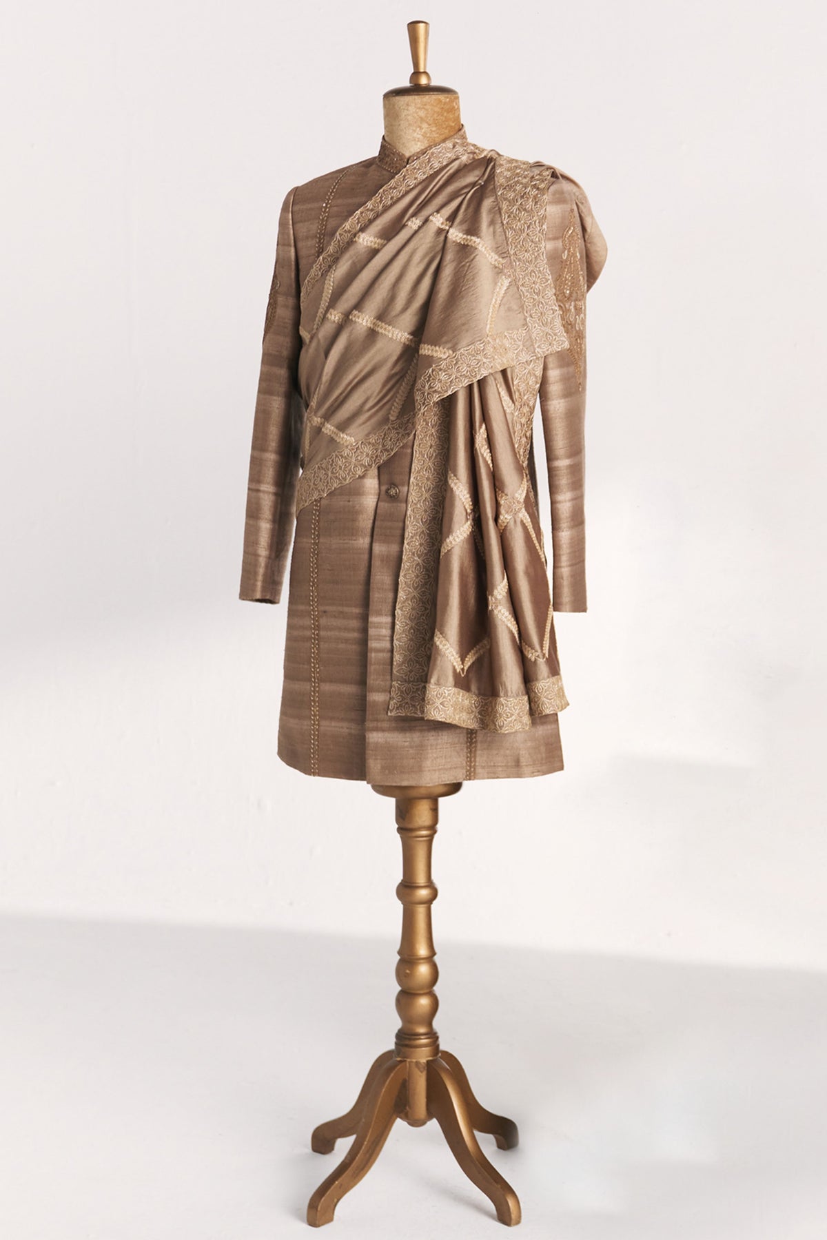 Kundan Grey Achkan Set