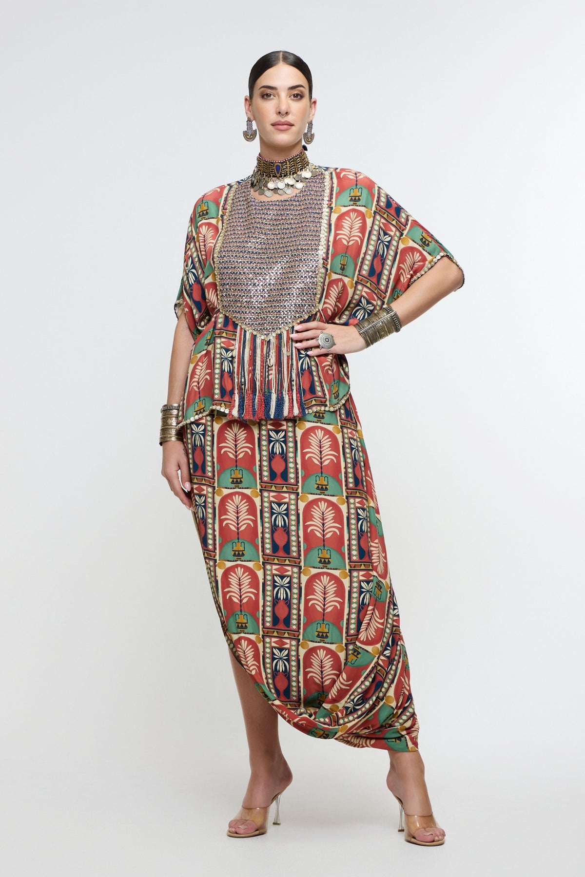 Charbagh Metallic Short Kaftan Set