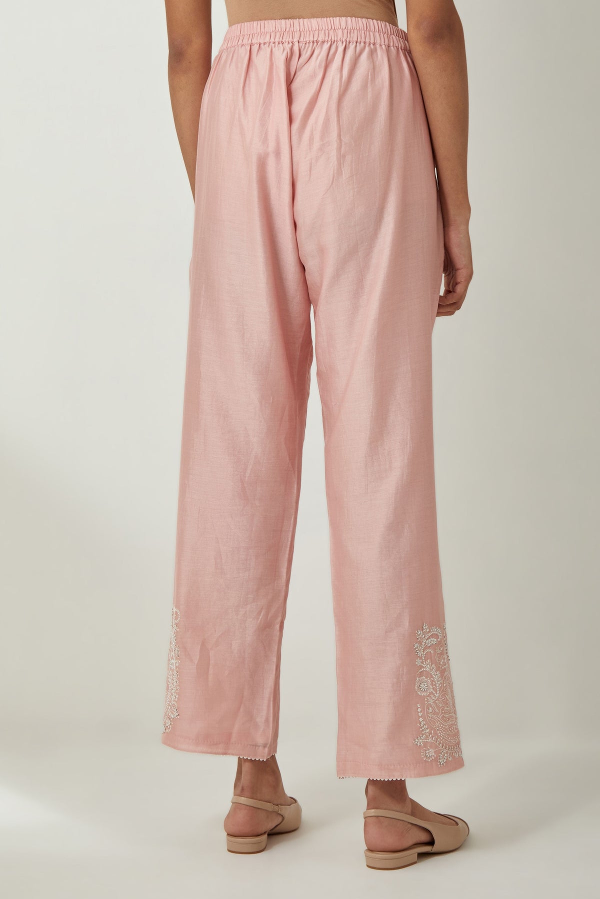 Pink Silk Chanderi Straight Pants