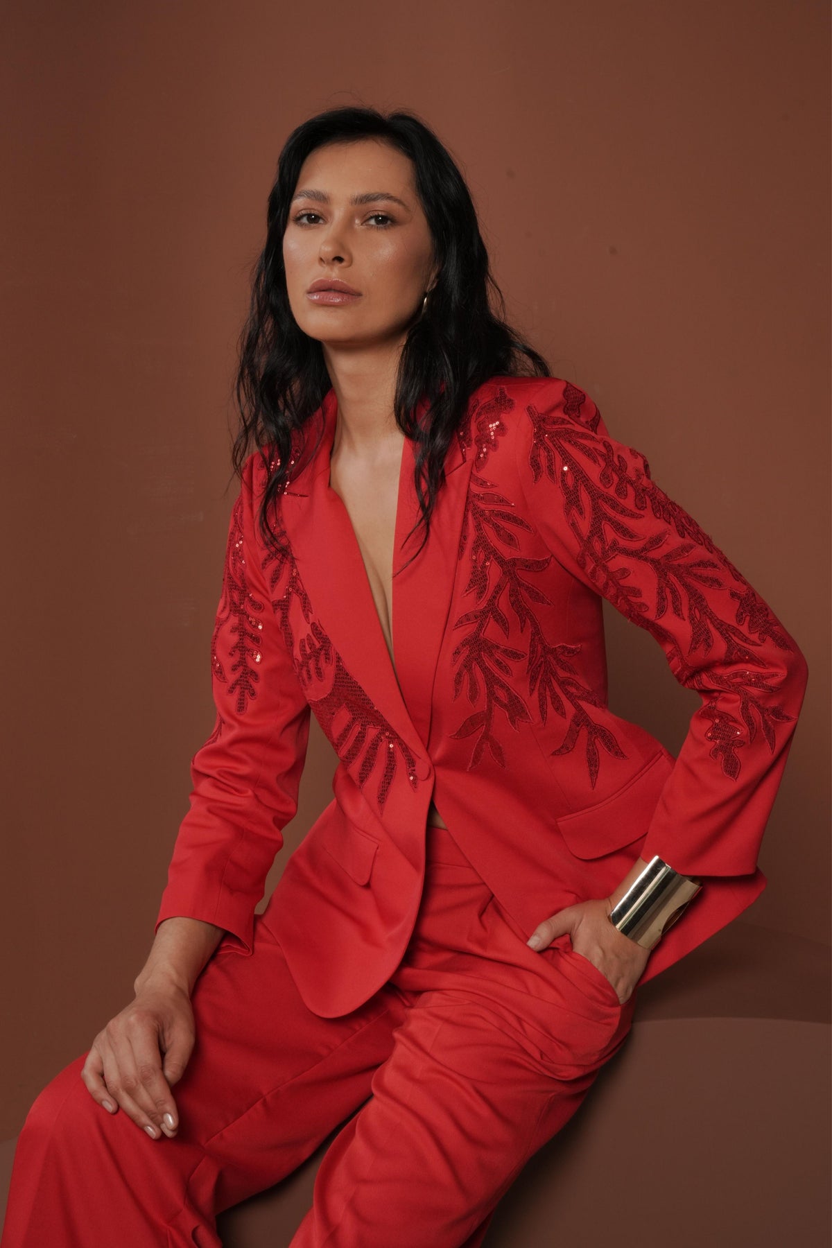 Embroidered Blazer Set