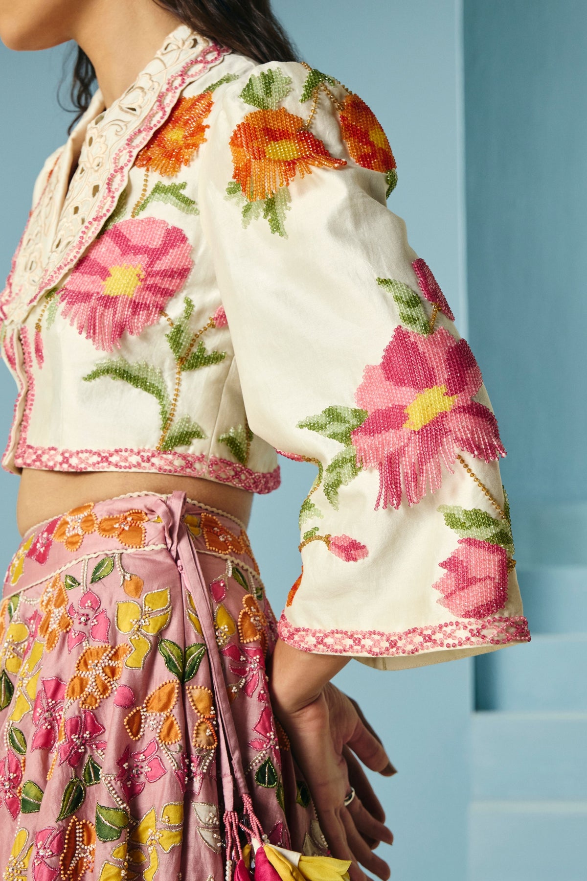 Blush Bougainvillea Layered Lehenga
