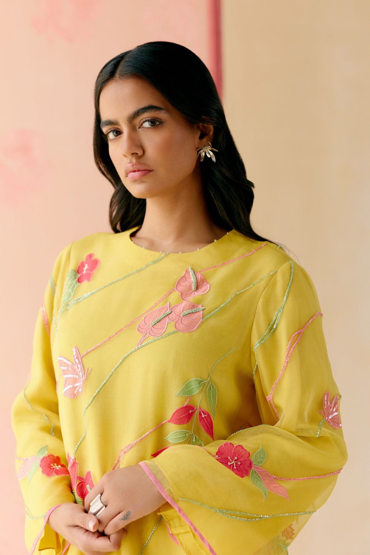 Mustard Silk Organza Kurta Set