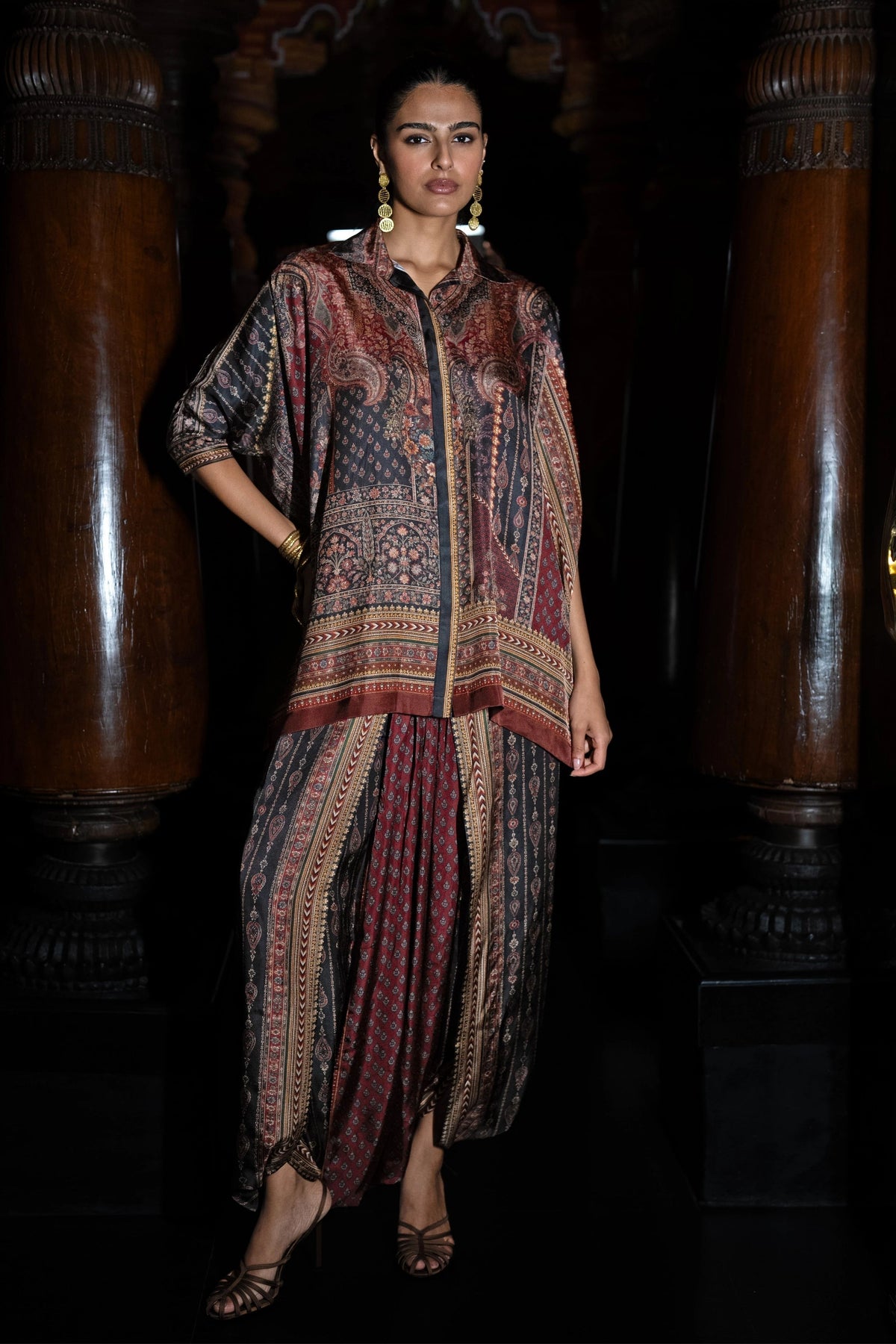 Placement Print Cowl Pants