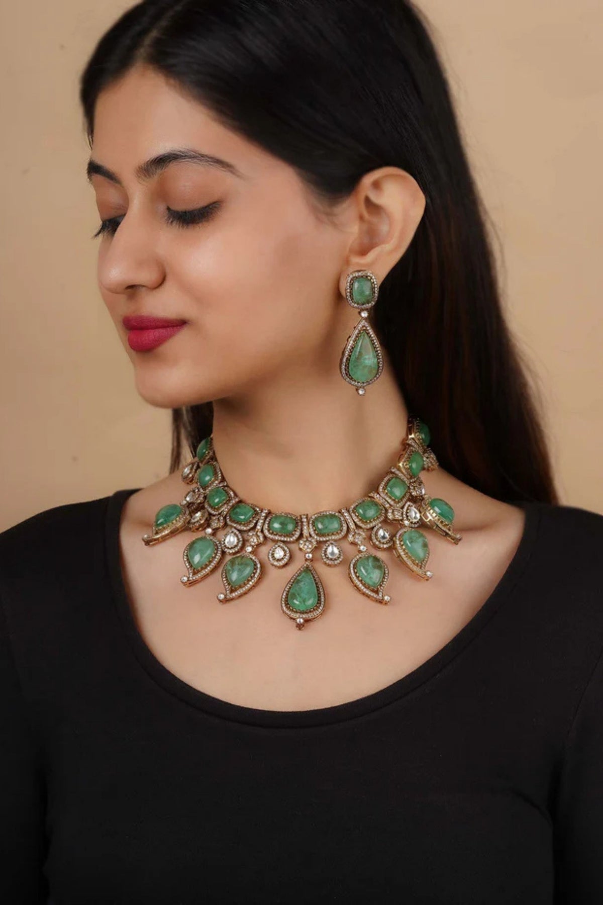Gold Faux Diamond Necklace Set