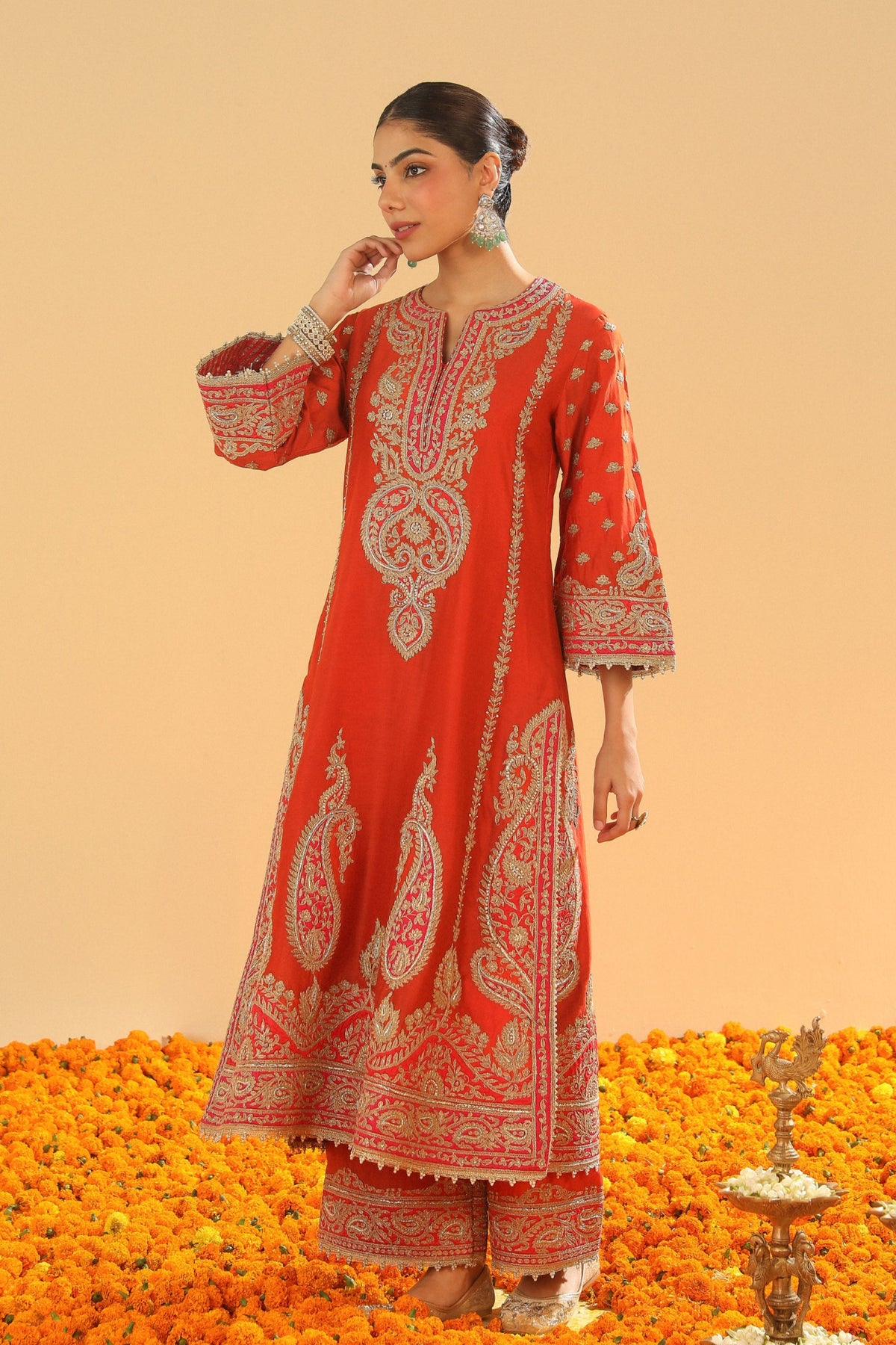 Burnt Orange A-line Kurta Set