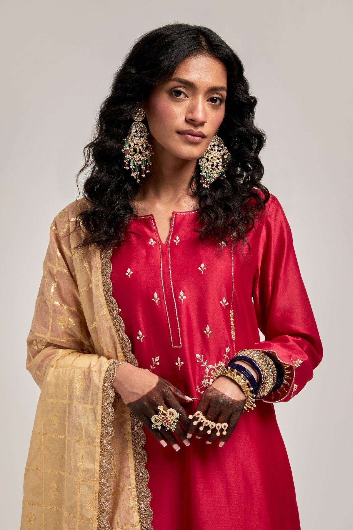 Embroidered Red Kurta Set