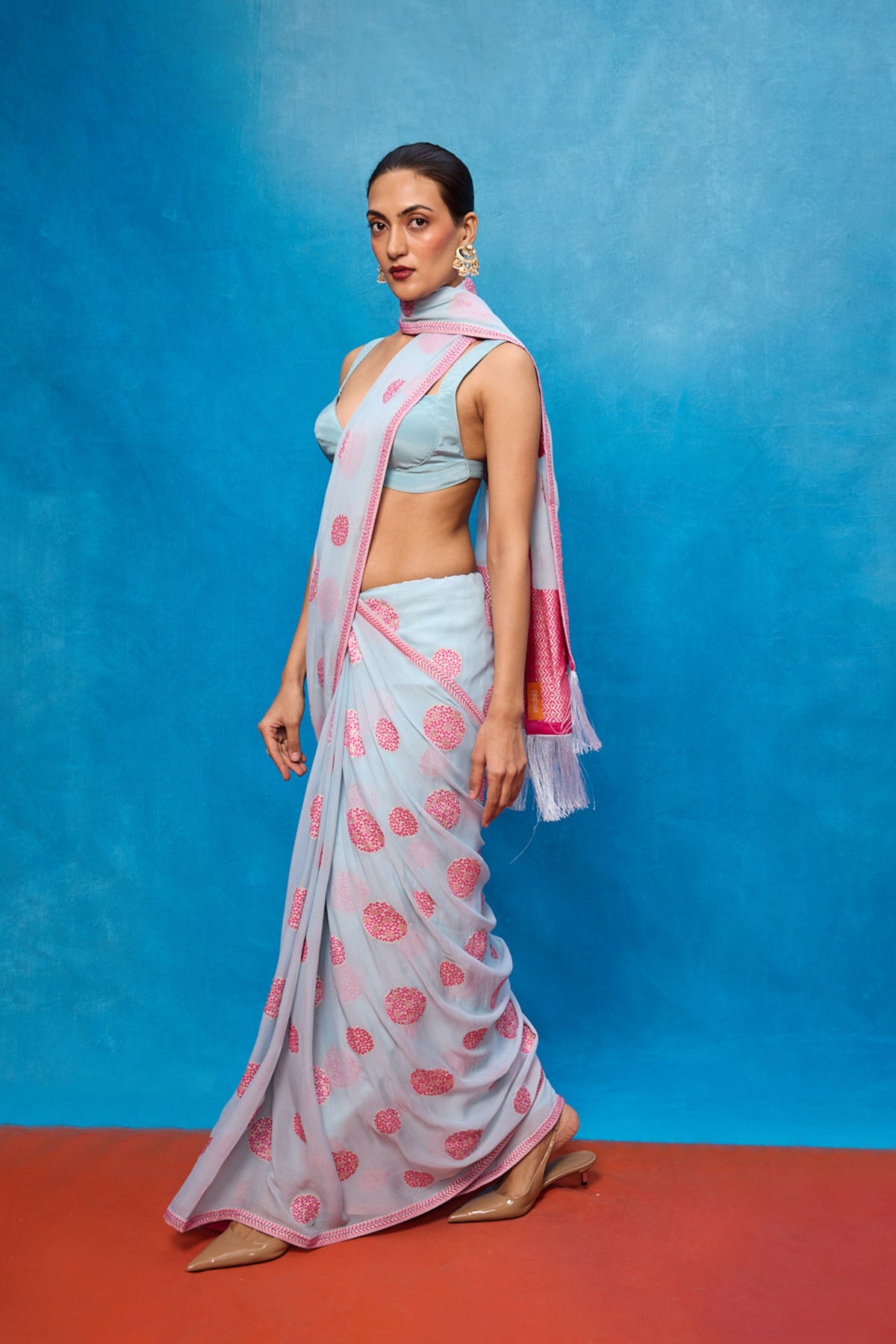 Handwoven Ice Blue Saree