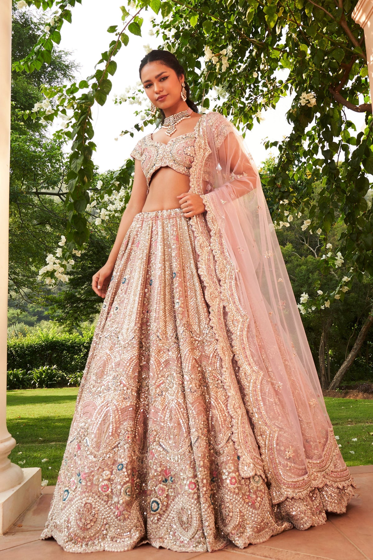 Coral Organza Lehenga Set