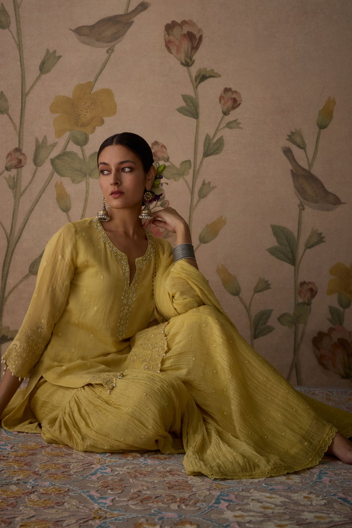 Lemon Yellow Scalloped Sharara Set