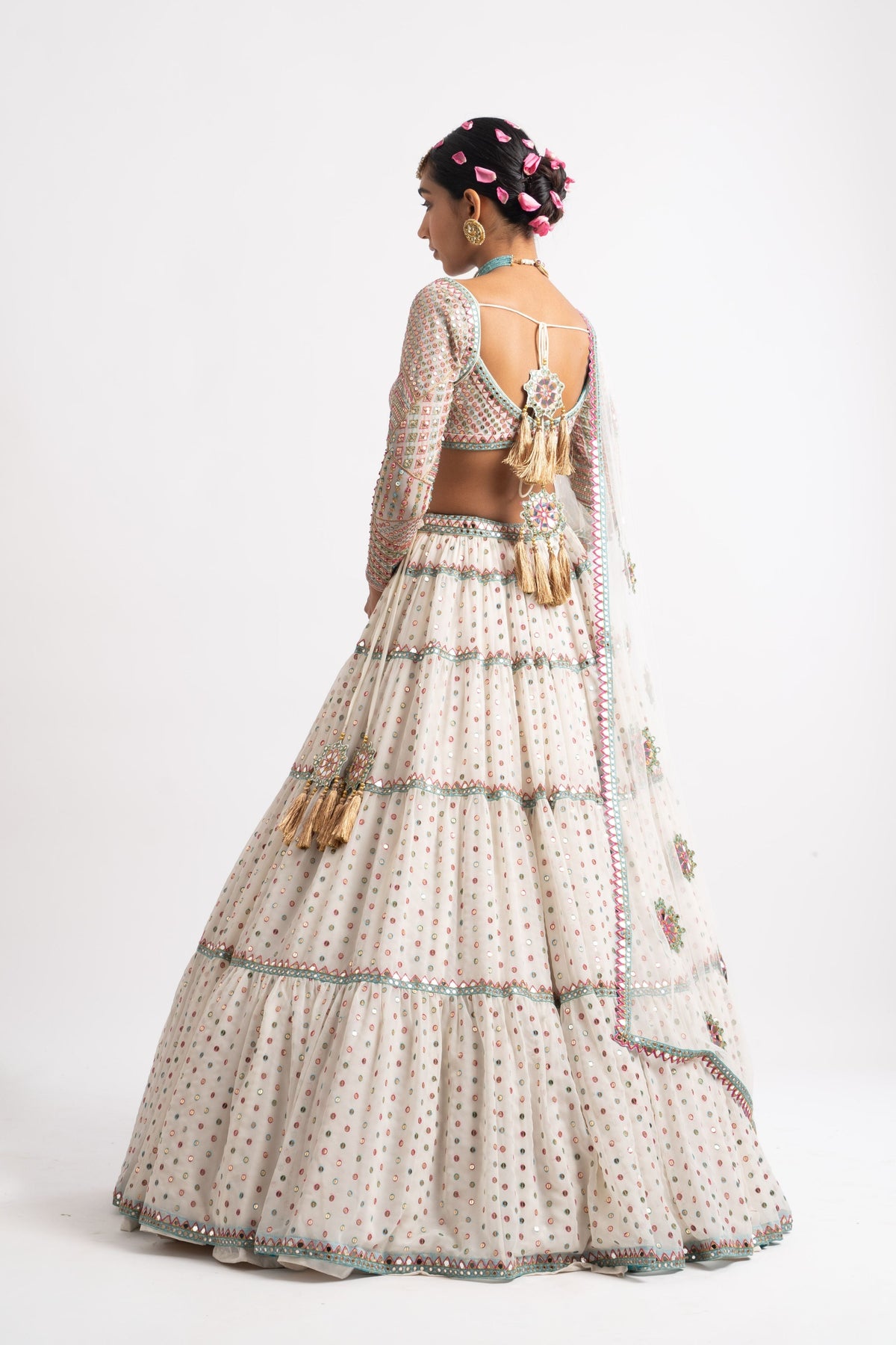 White multi tier lehenga