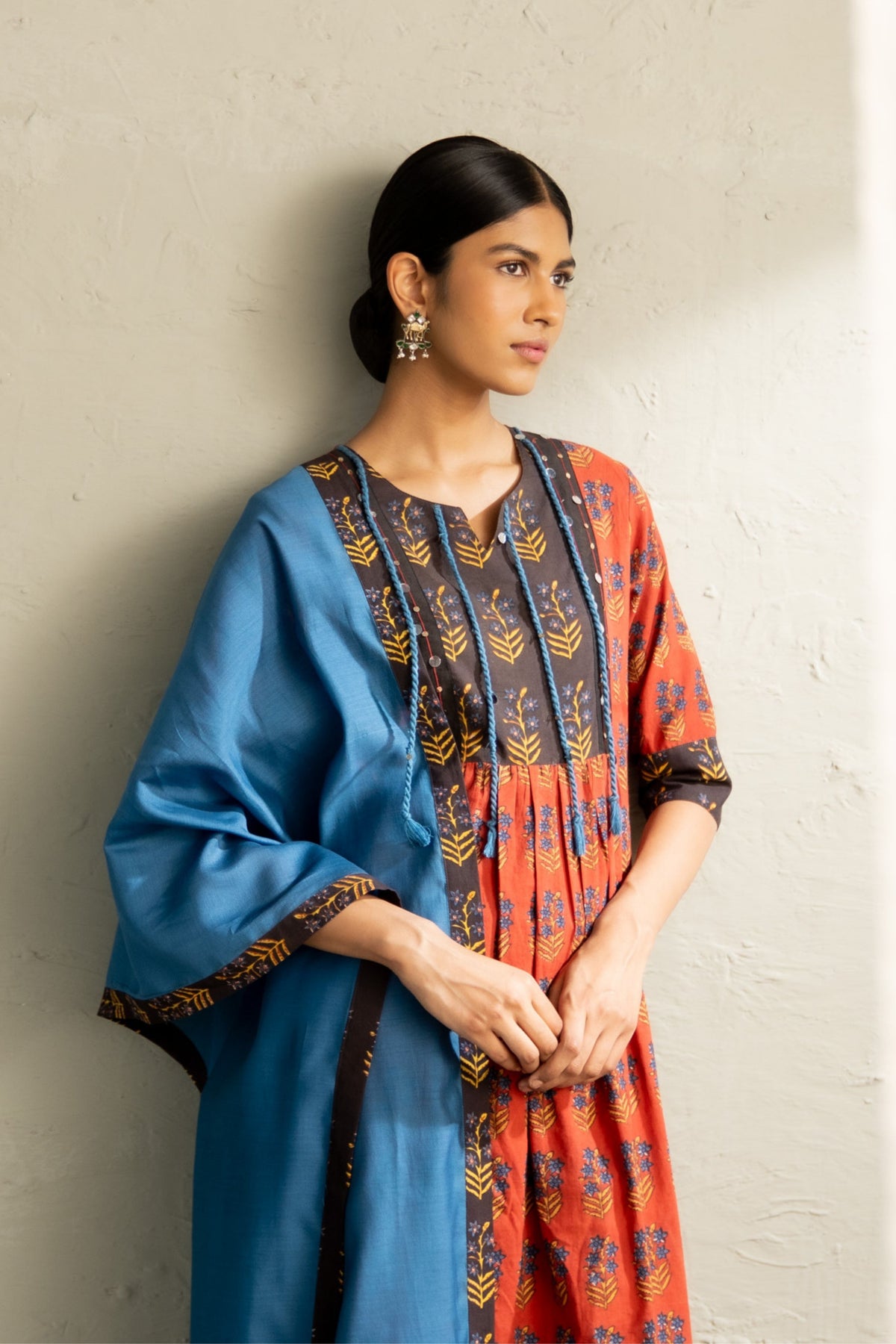 Red Hand Block Kurta Set