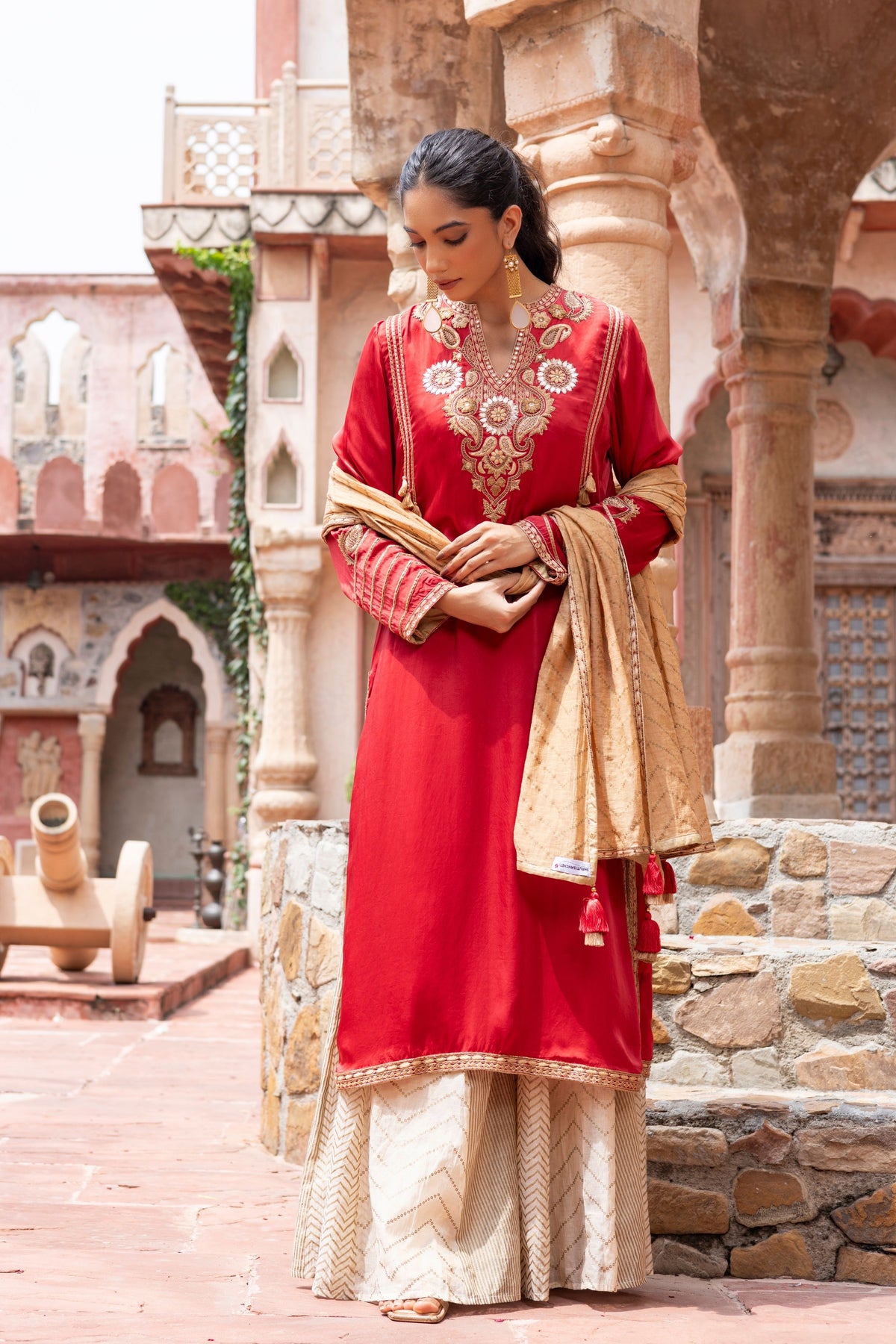 Red Embroidered Kurta Set