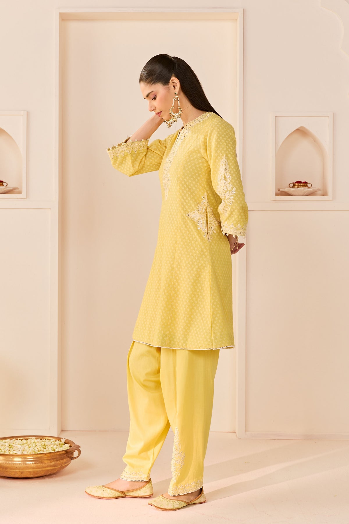 Reem Lemon Yellow Short Choga Set