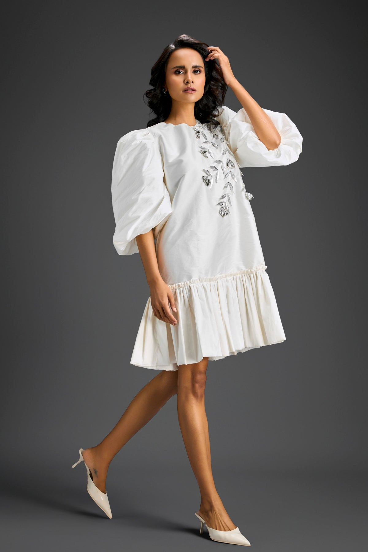 White Floral Embroidery Dress
