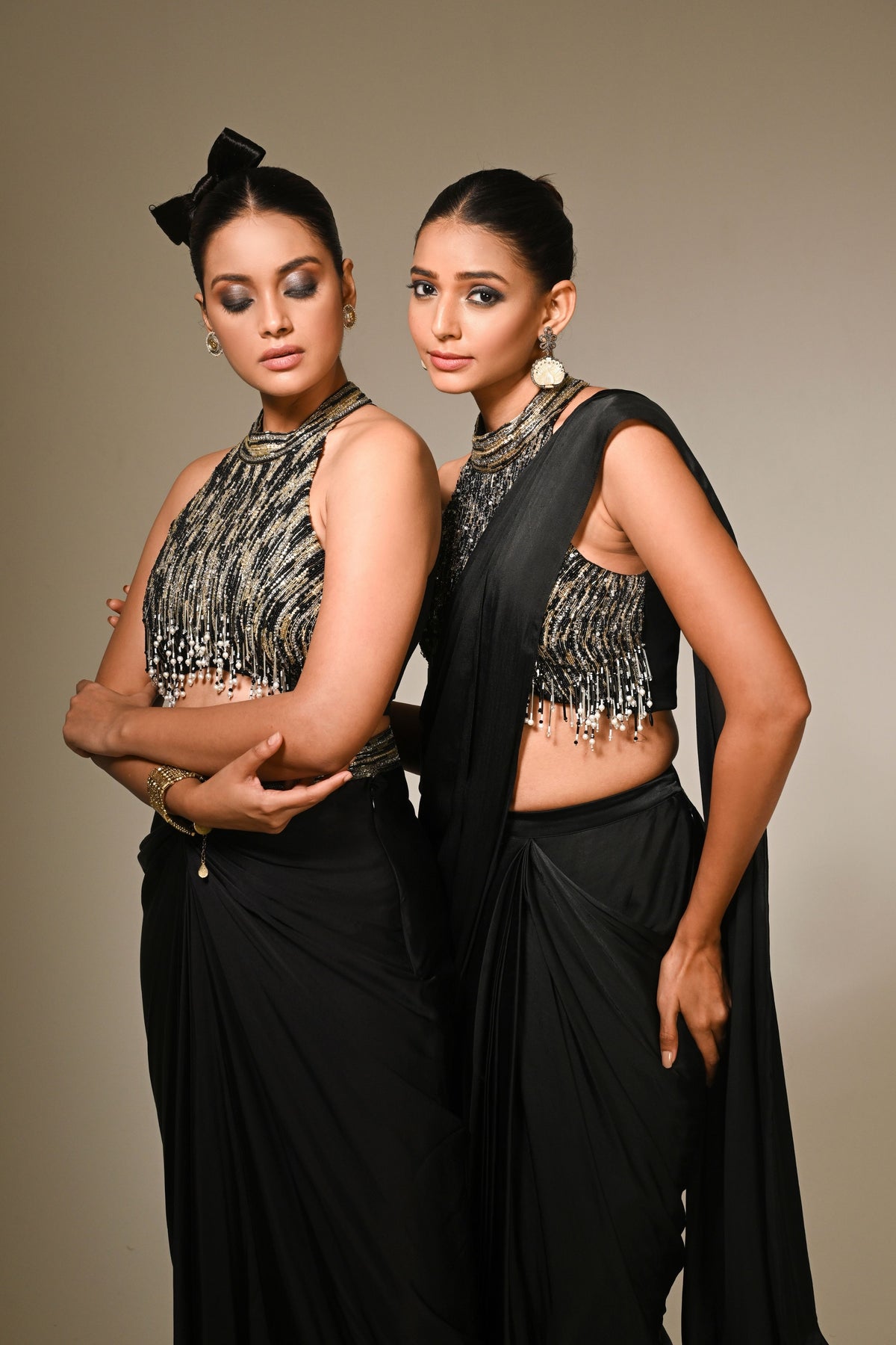 Midnight Layered Ruffle Saree Set