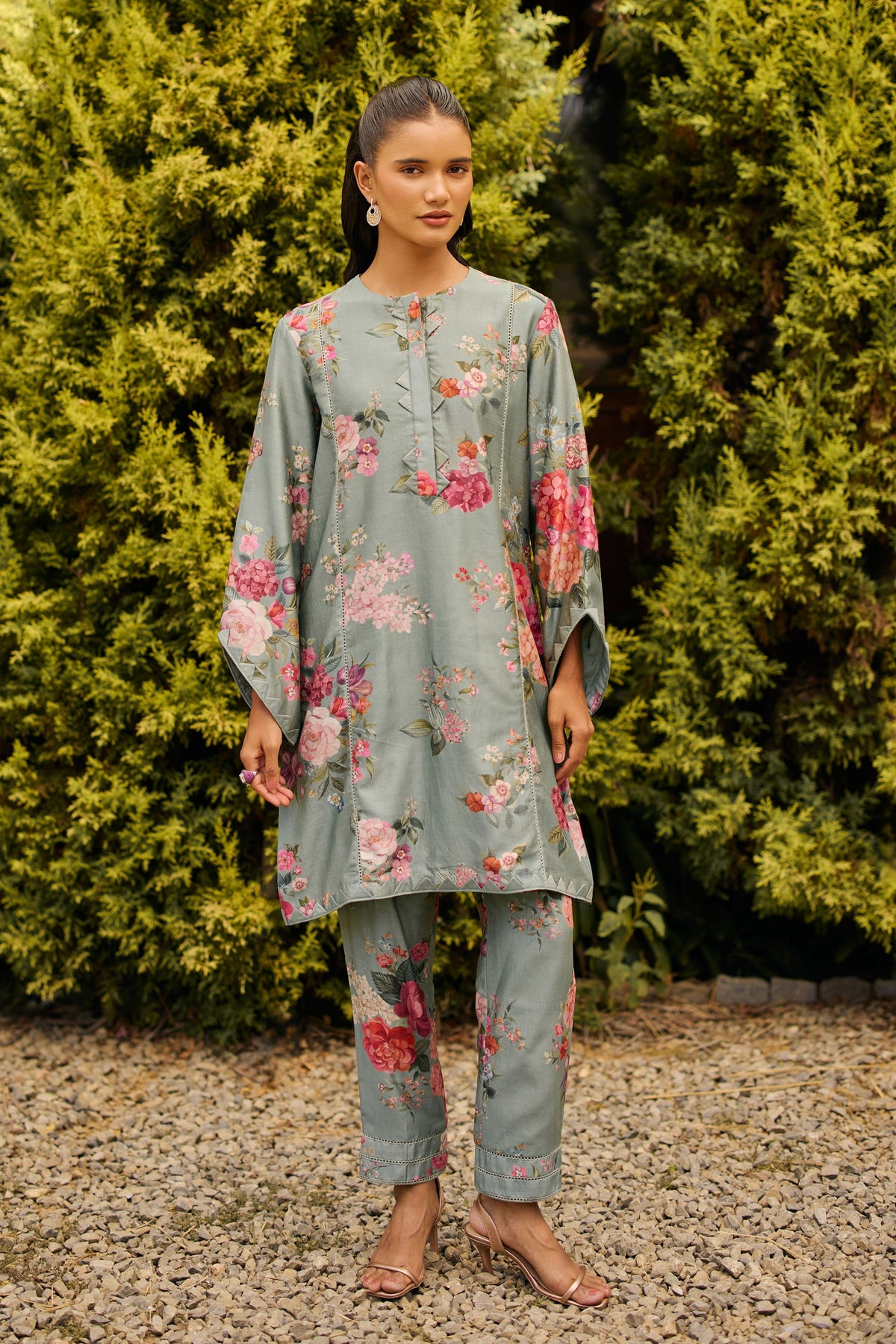 Sage Green Floral Print Kurta