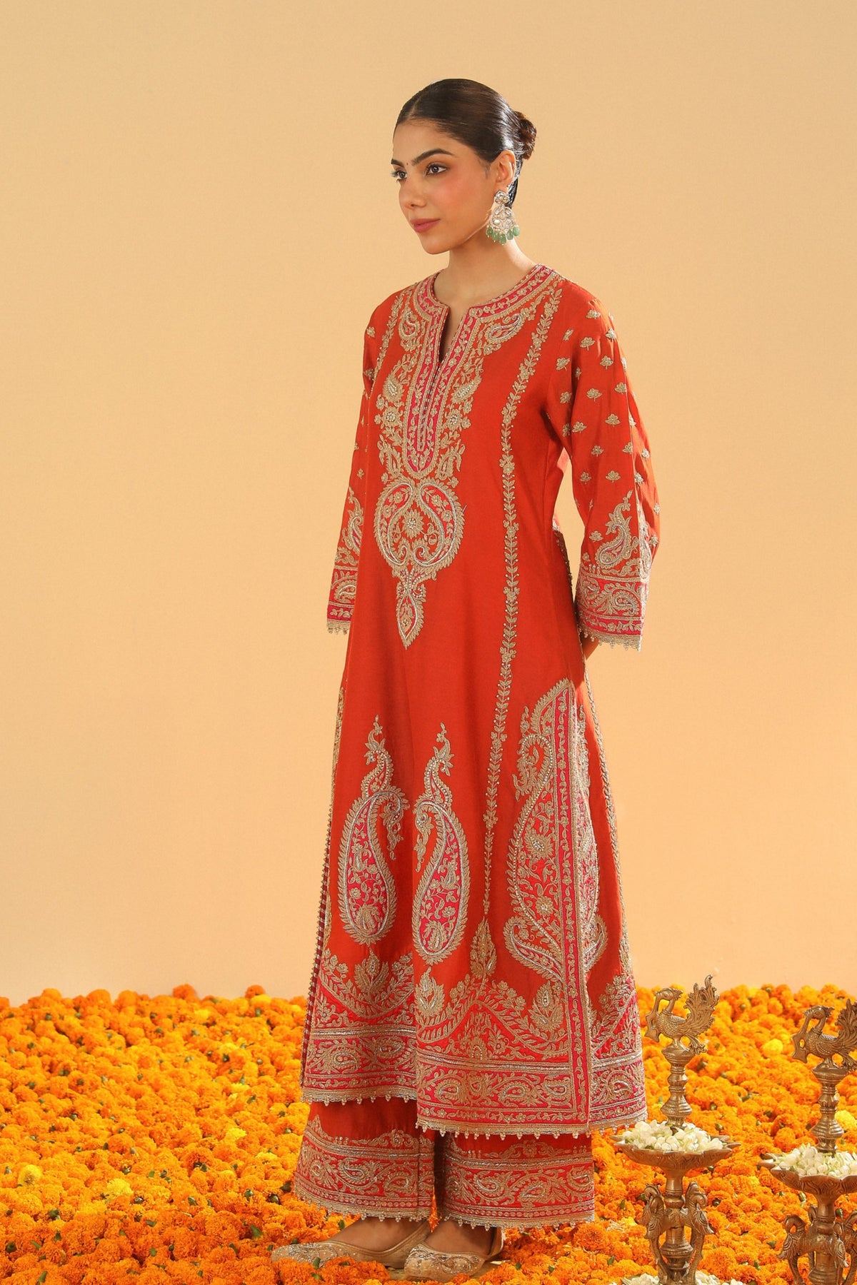 Burnt Orange A-line Kurta Set
