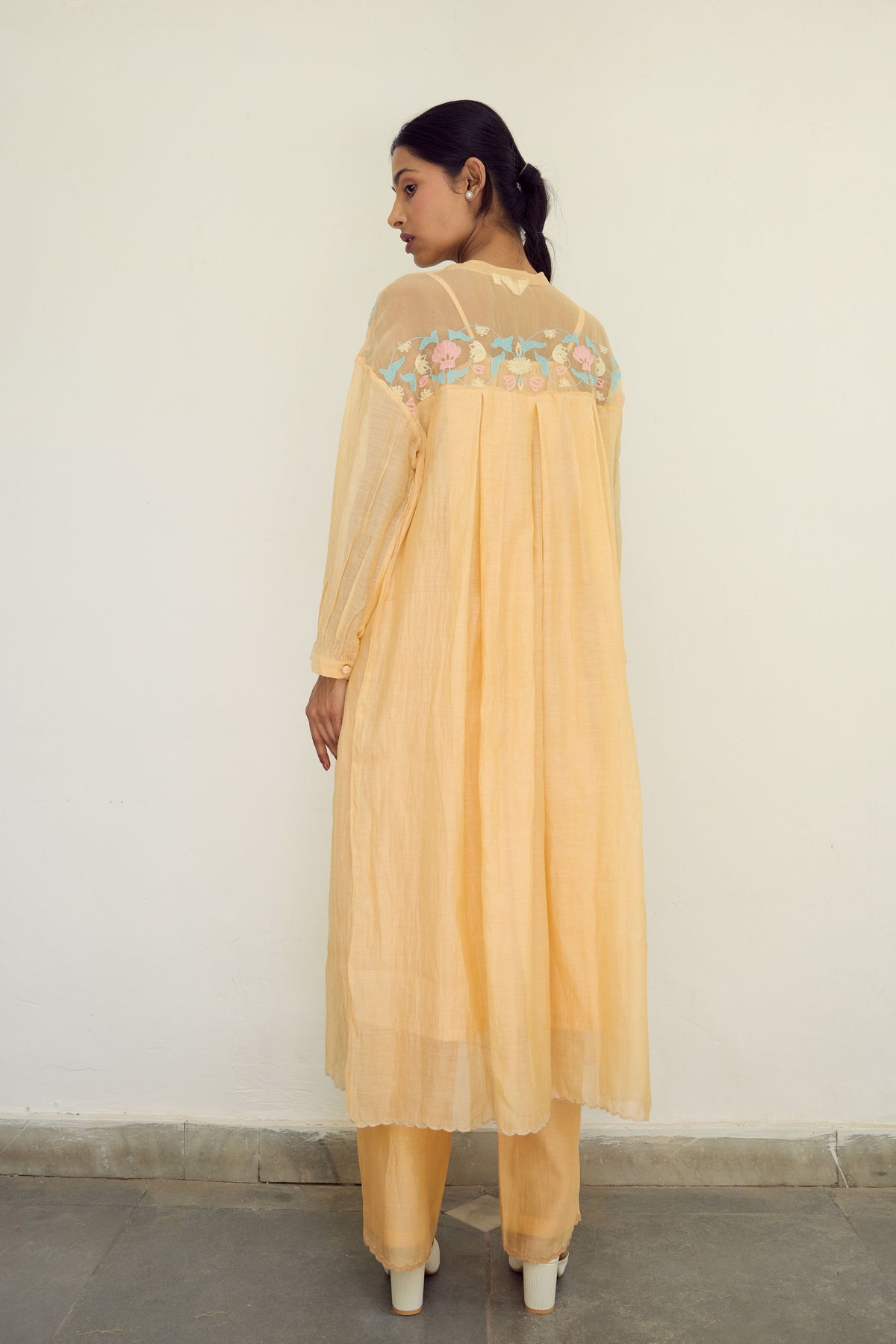 Peach Silk Organza Yoke Dress