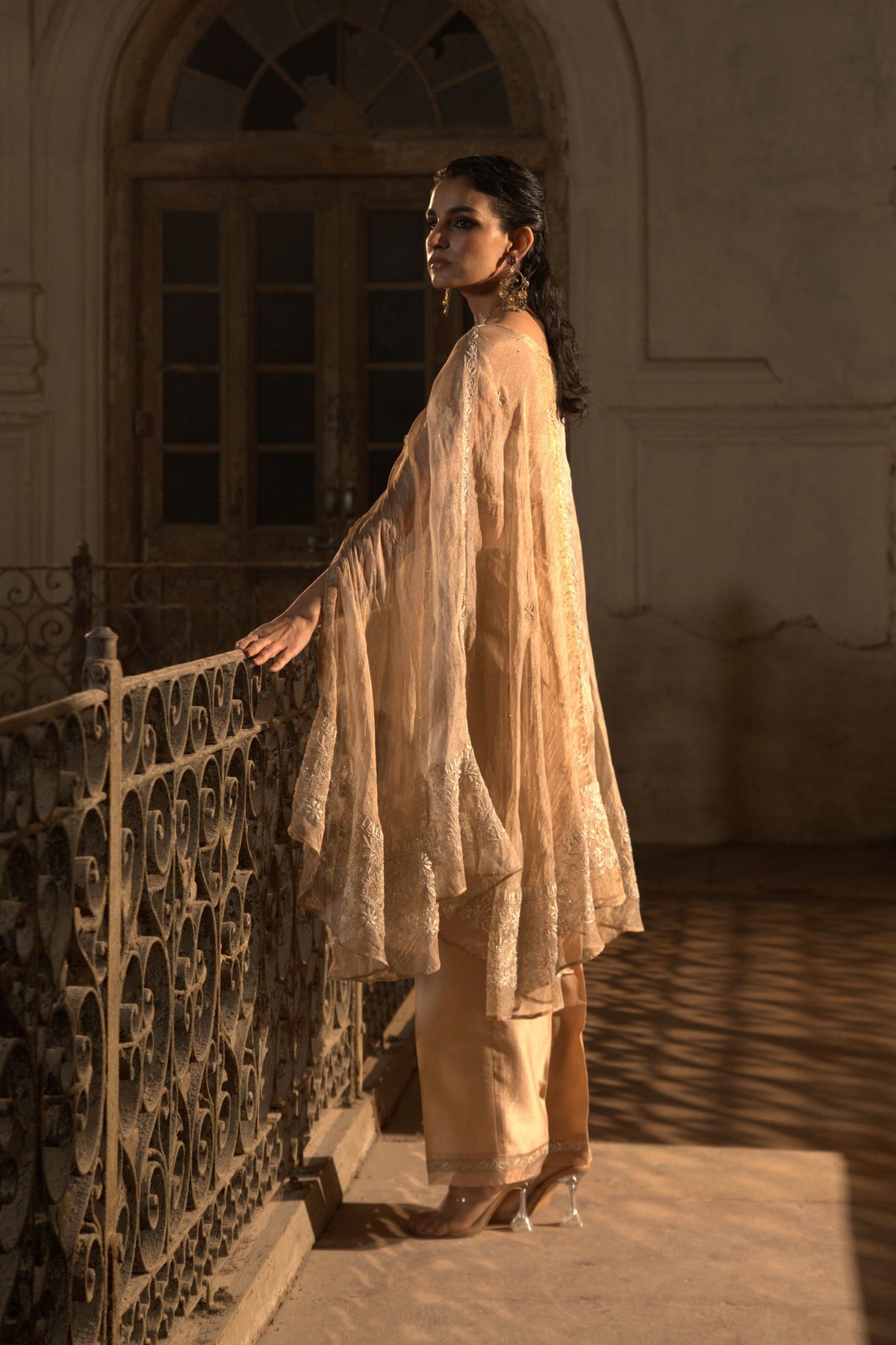 Gold Tissue Cape Set