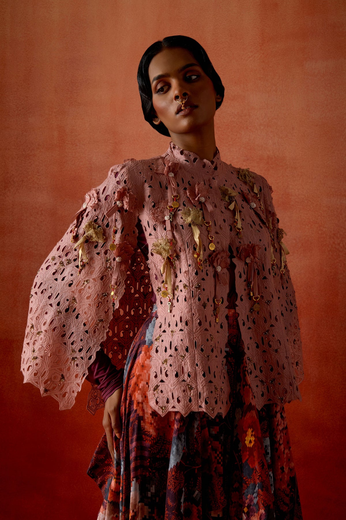 Old Rose Cutwork Cape Set