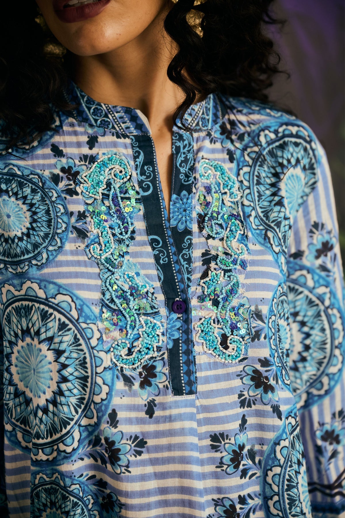 Embroidered Neck Maxi