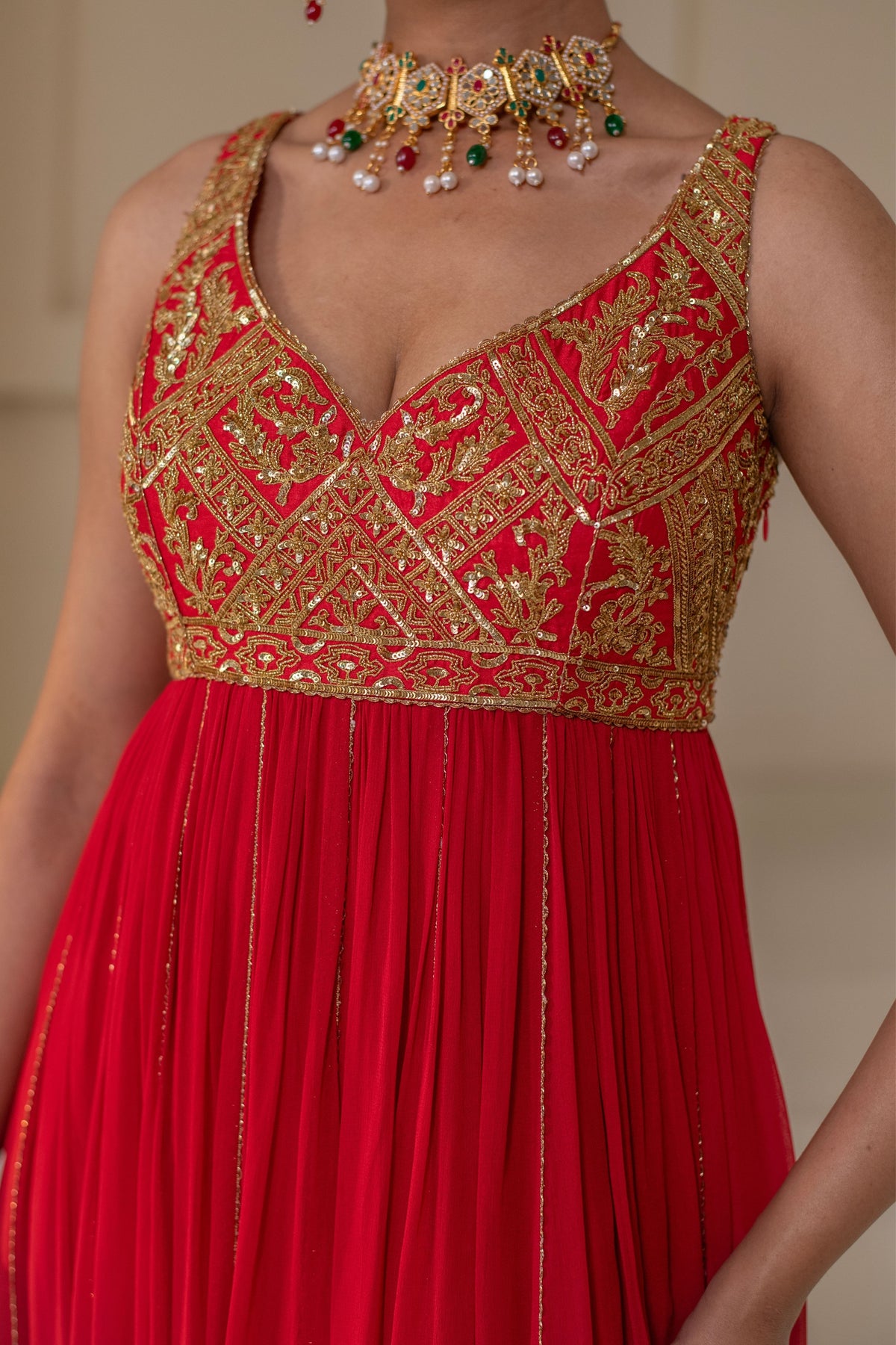 Crimson Red  Embellished  Anarkali