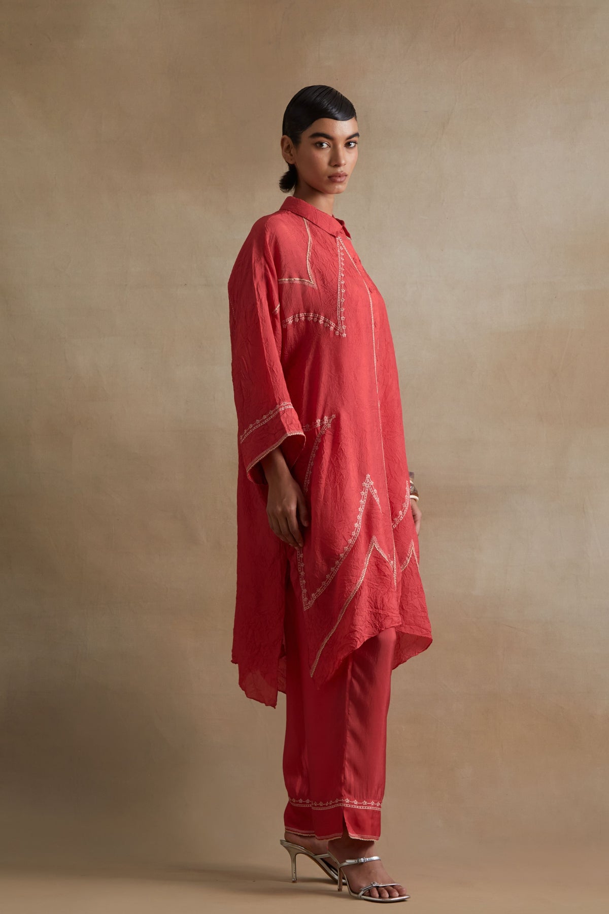Tomato Stylized Embroidered Kaftan Set