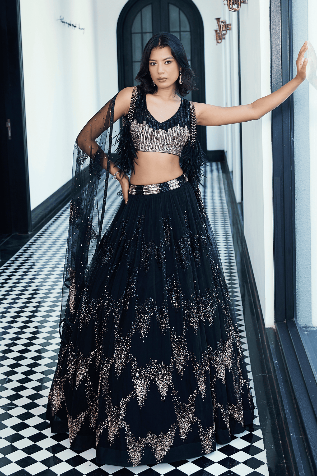 Black Embroidered Lehenga Set