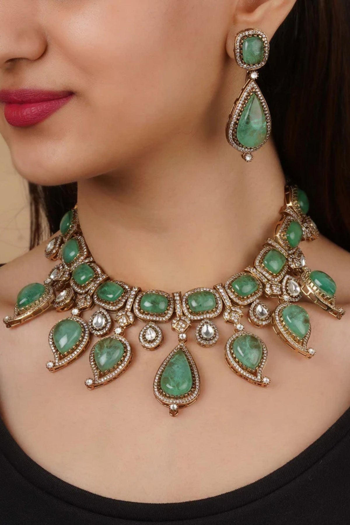 Gold Faux Diamond Necklace Set