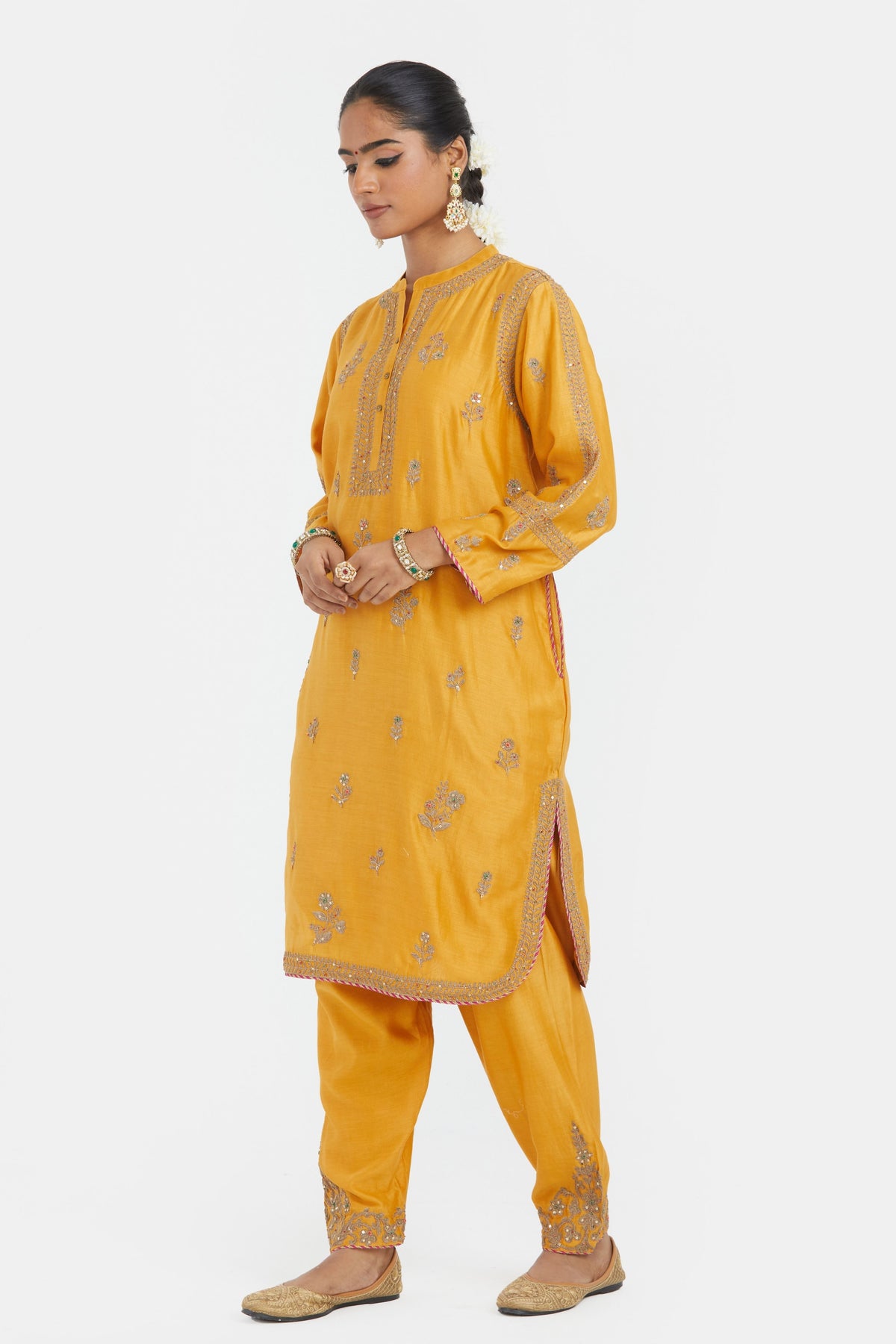 Deep Yellow Silk Kurta Set