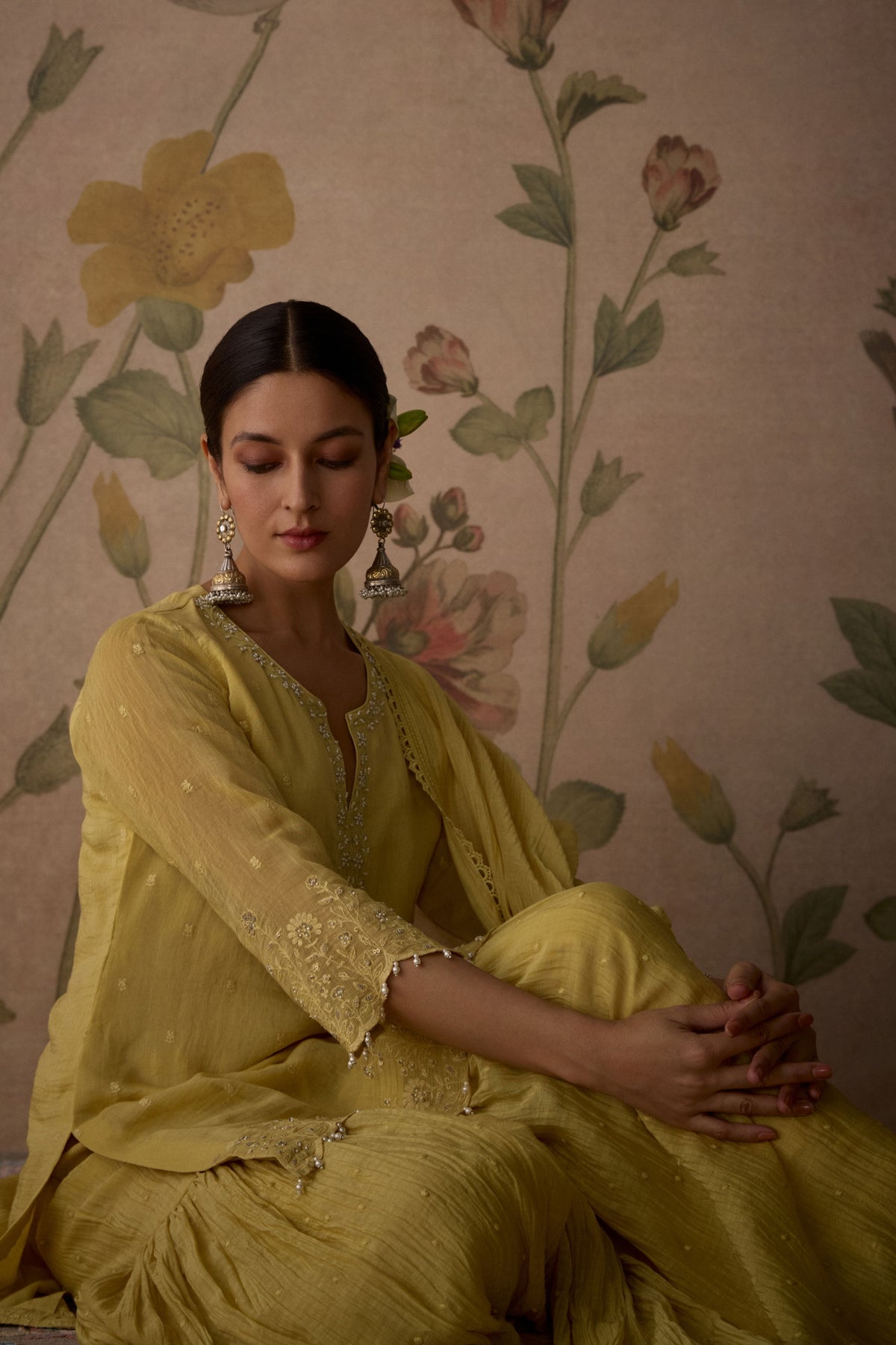 Lemon Yellow Scalloped Sharara Set
