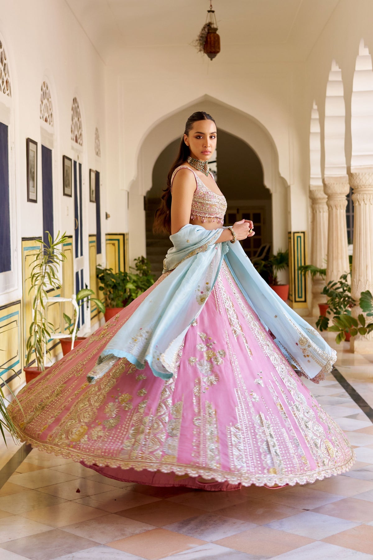 Rosaline Pink Organza Lehenga Set