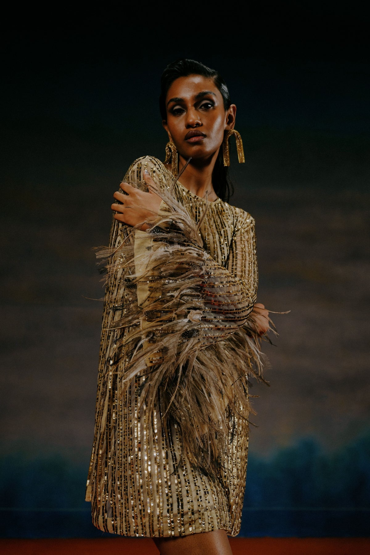 Bugle Beaded Gold Dress