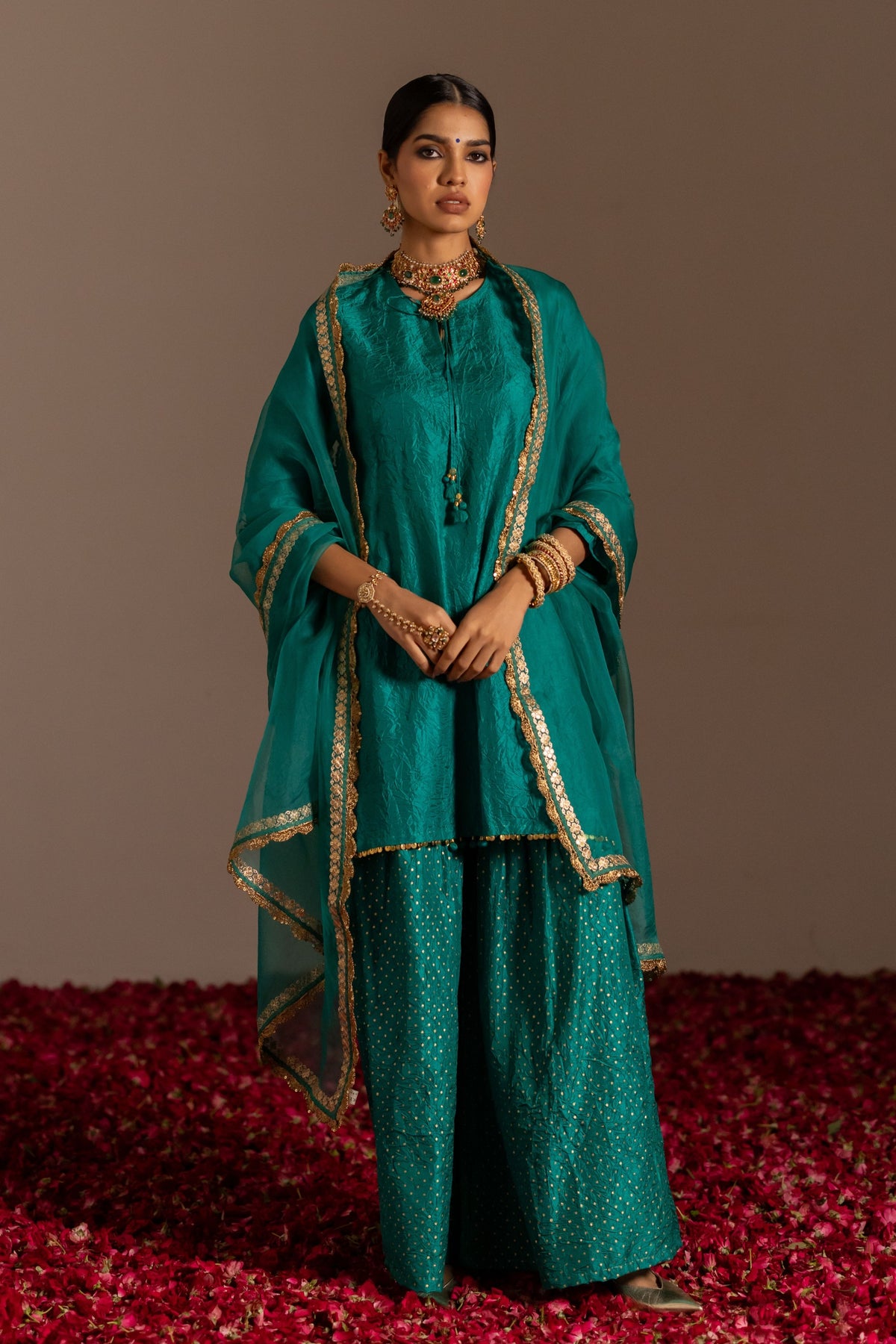 Round V-Neck Sharara Set