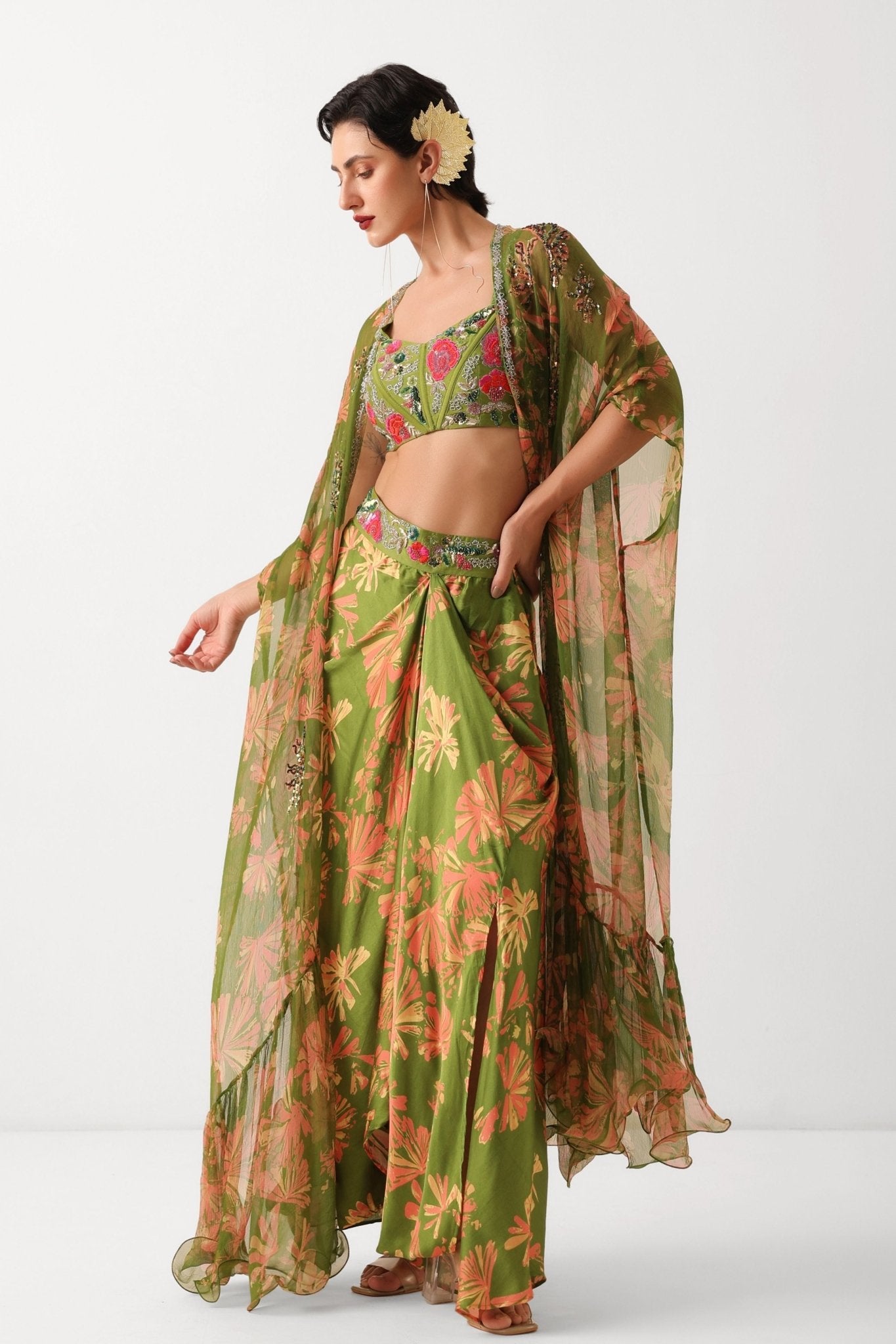 Avocado Teriza Cape Set - Pallavi Jaipur - Elahe