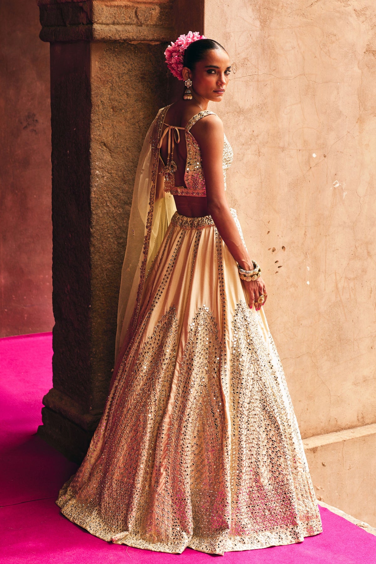 Champagne Gold Raw Silk Lehenga Set