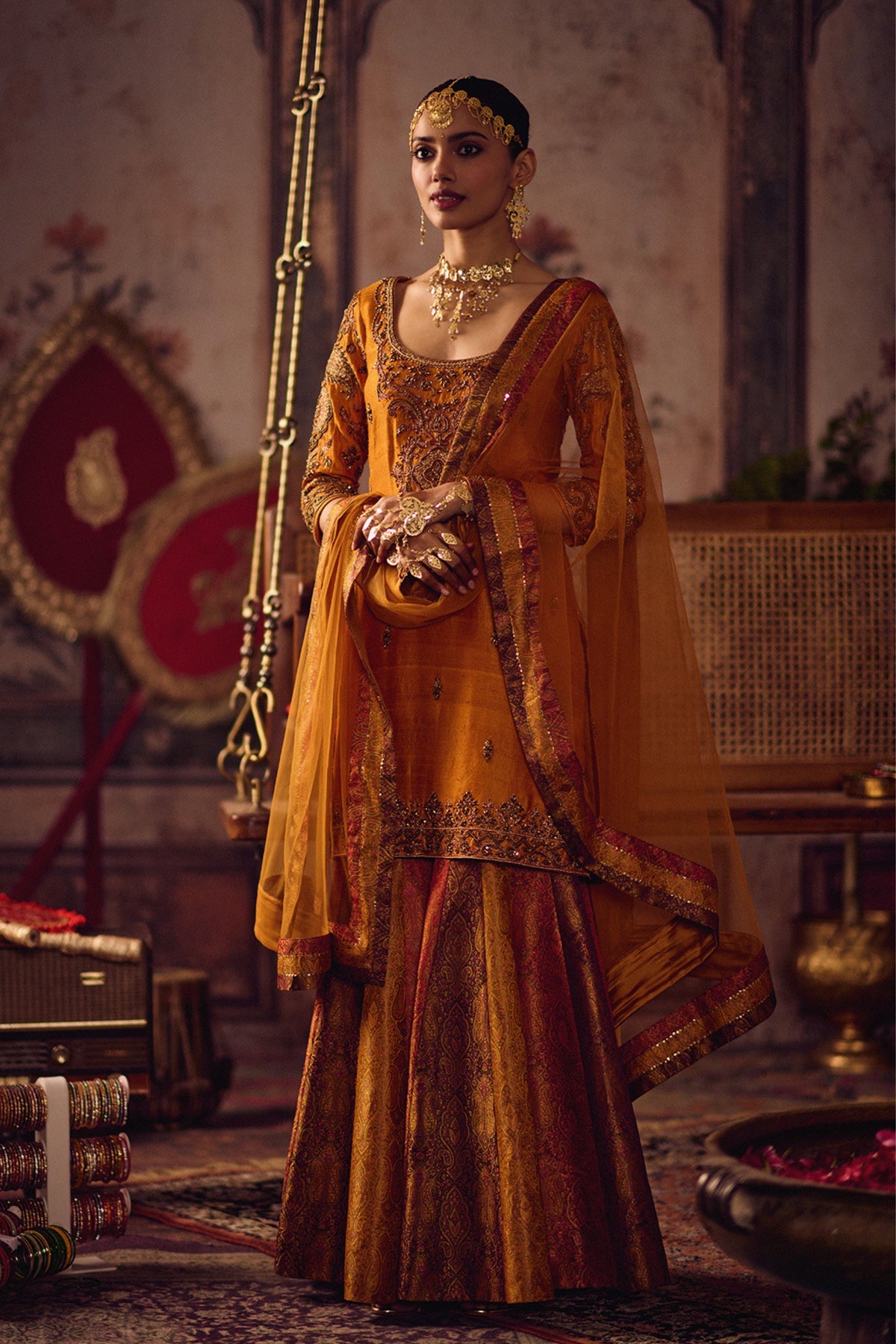 Zardozi Kesari Kurta Sharara Set