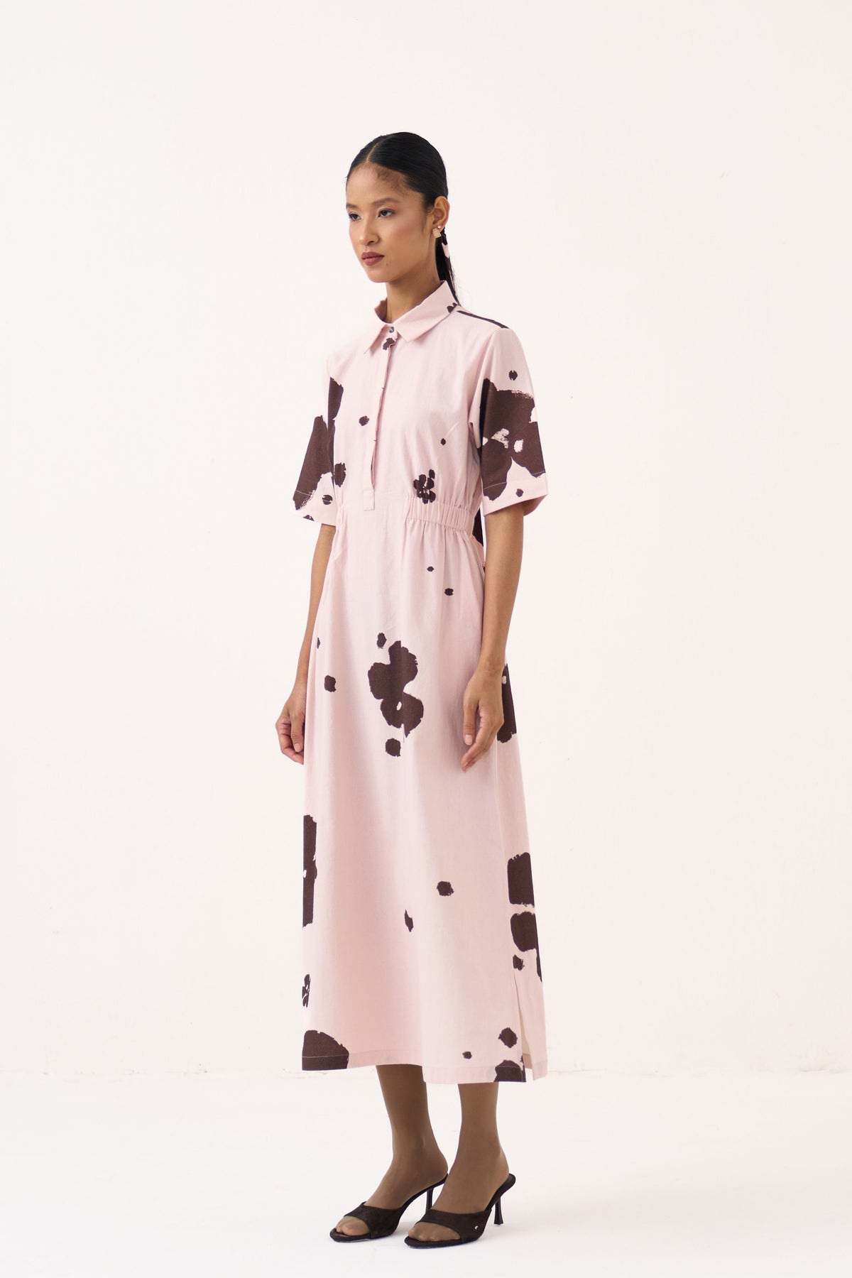 Collared Side Elastic Waist Dress