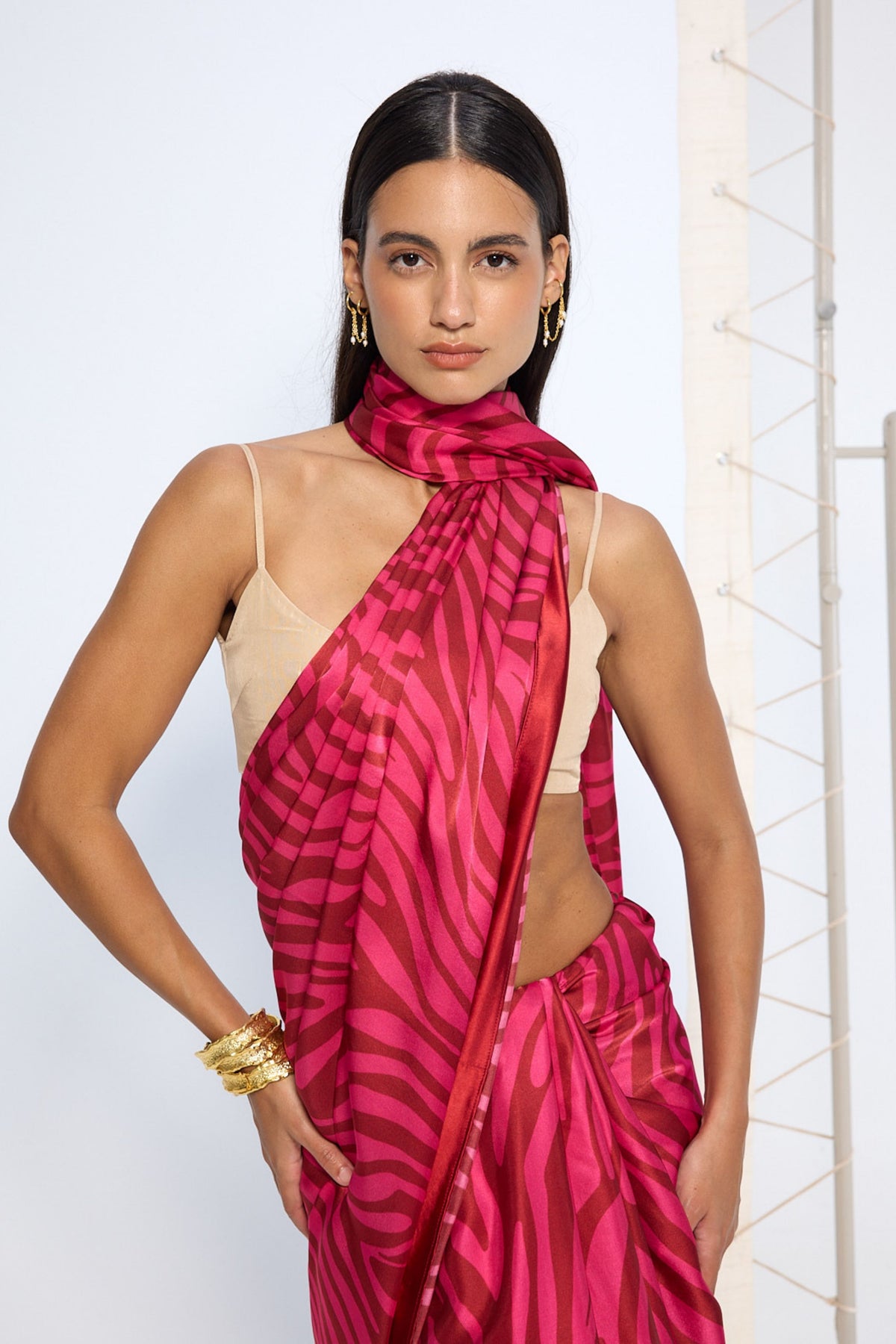 Pink Zebra Print Saree