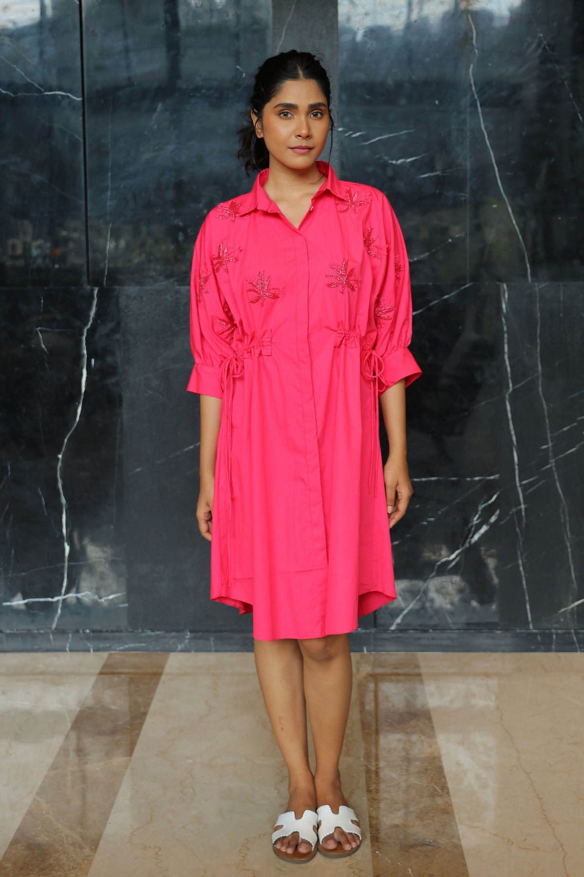 Banana Breeze Drawstring Pink Dress