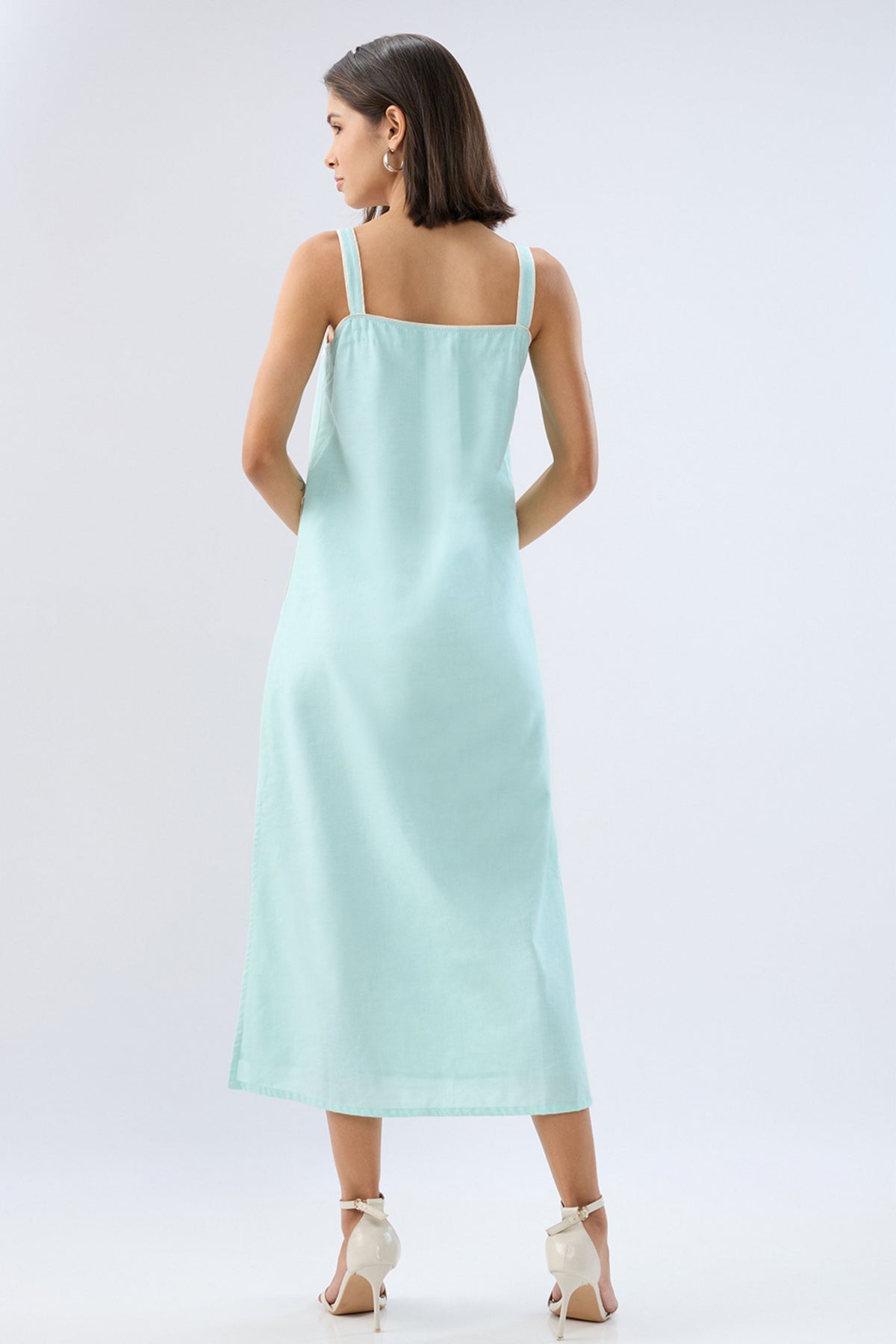 Blue Square Neck Column Dress